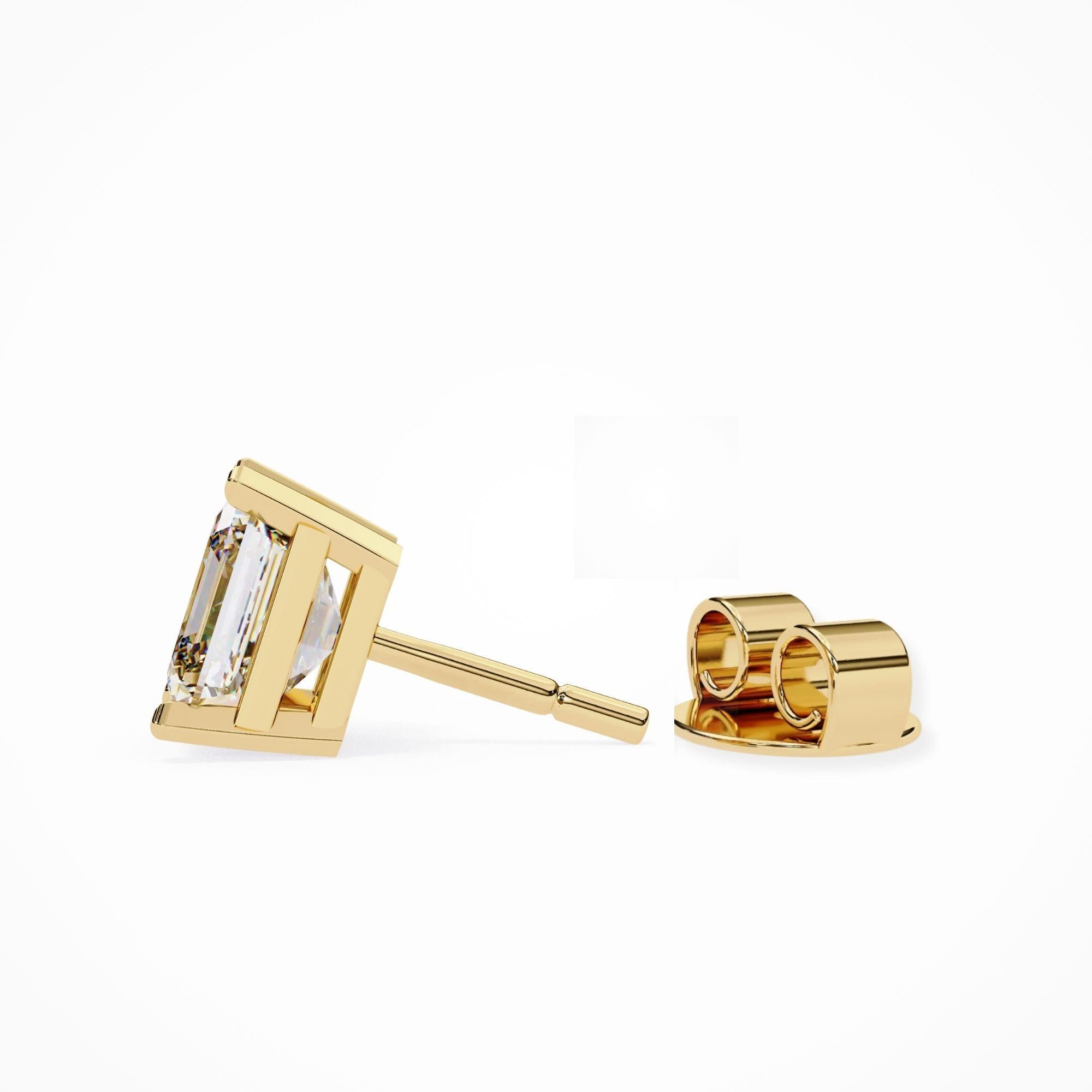Boucles d'oreilles diamant Asscher Cut, 1/2 carats TW, or massif 14K, boucles d'oreilles de tous les jours Unisexe en vente
