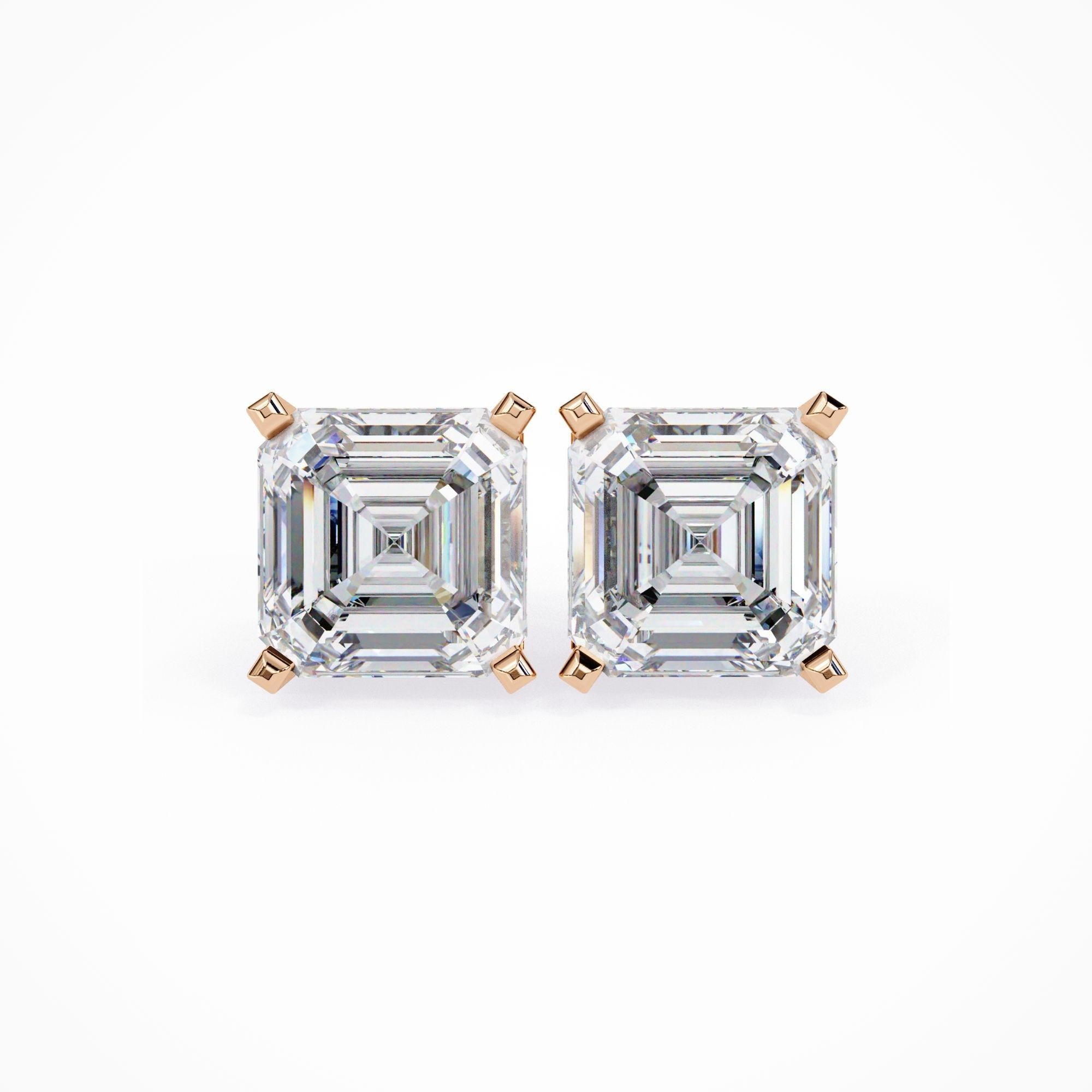 Asscher Cut Diamond Studs, 1/2 Carats TW, 14K Solid Gold, Everyday Studs For Sale 2