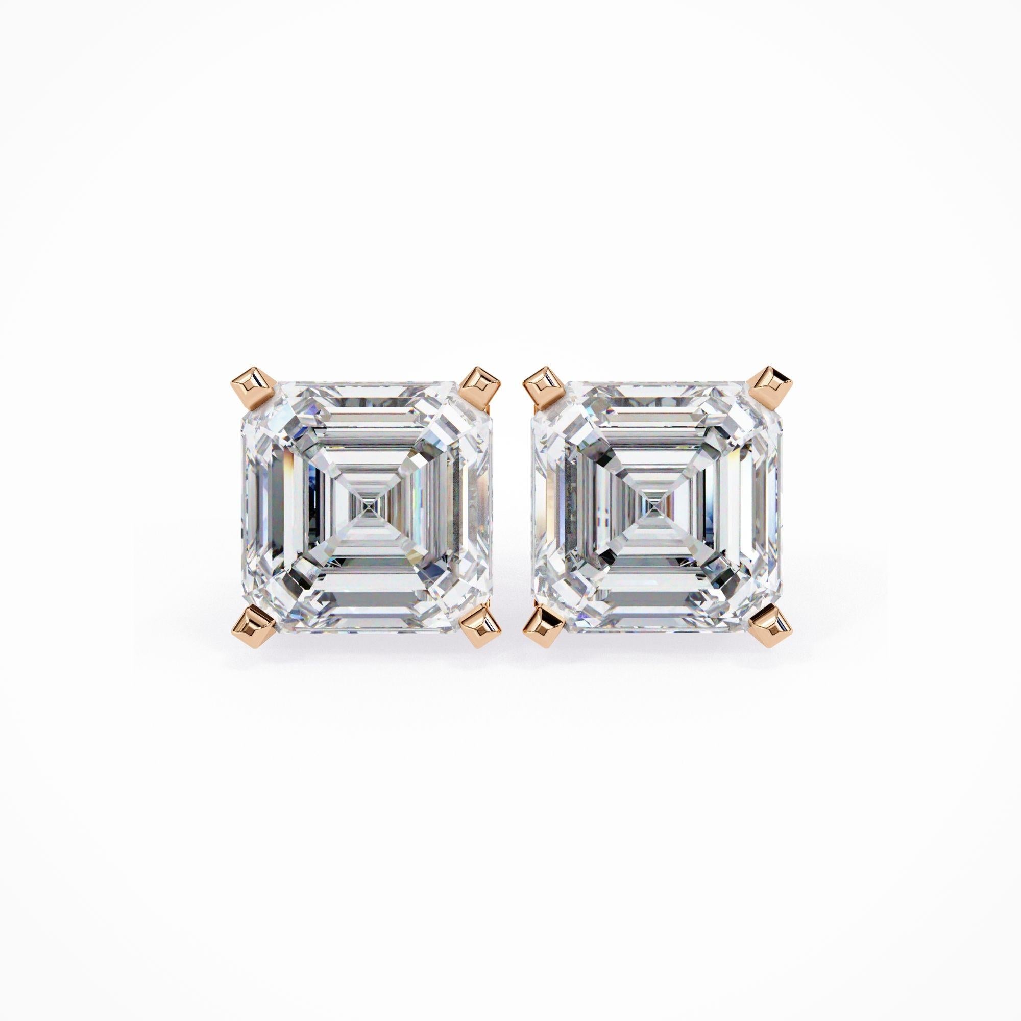 Boucles d'oreilles diamant Asscher Cut, 1/2 carats TW, or massif 14K, boucles d'oreilles de tous les jours en vente 1