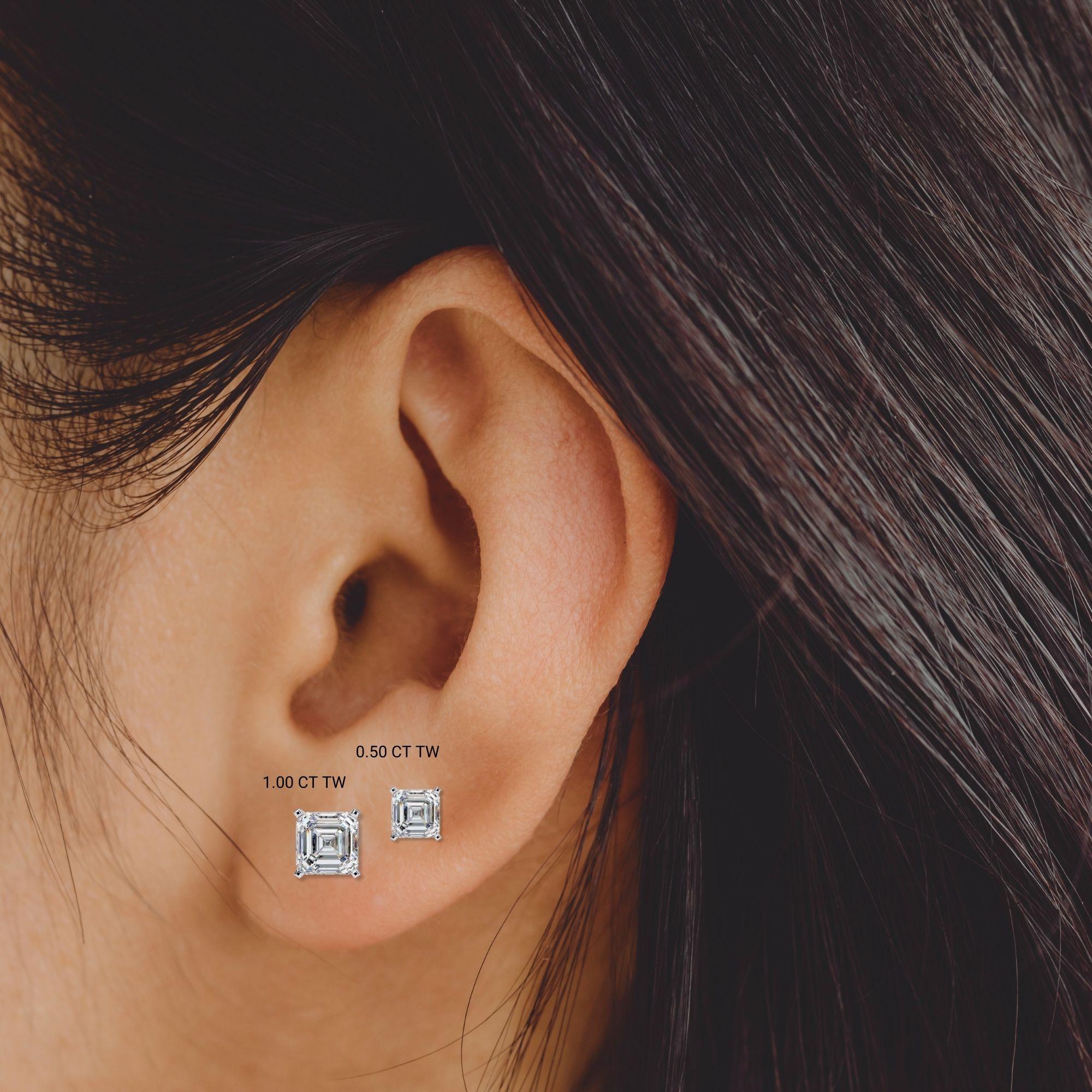 Boucles d'oreilles diamant Asscher Cut, 1/2 carats TW, or massif 14K, boucles d'oreilles de tous les jours en vente 3