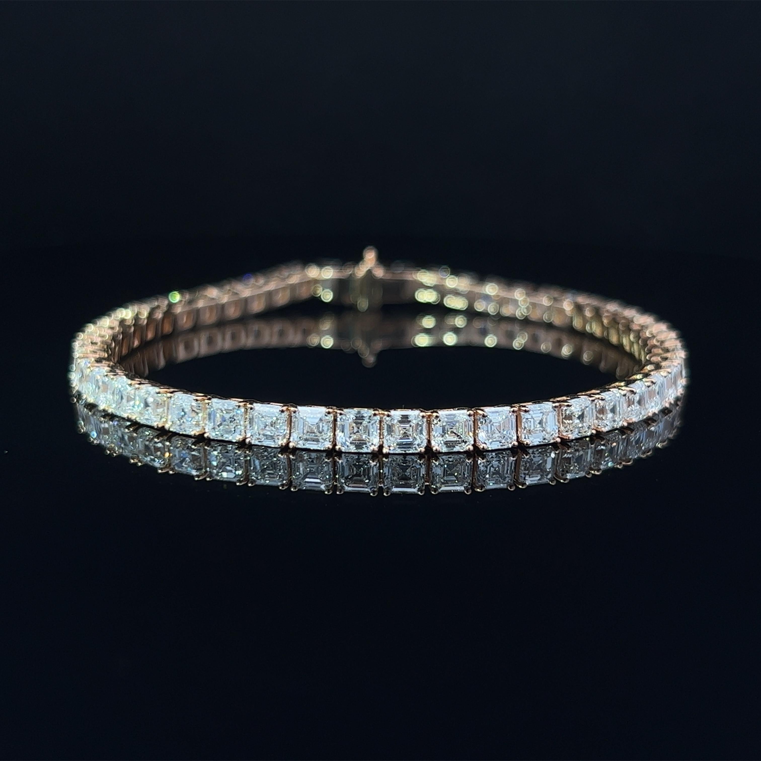 Pulsera de tenis con diamantes talla Asscher en oro rosa de 18 quilates (11,70 ct VVS) de Arnav Moderno en venta