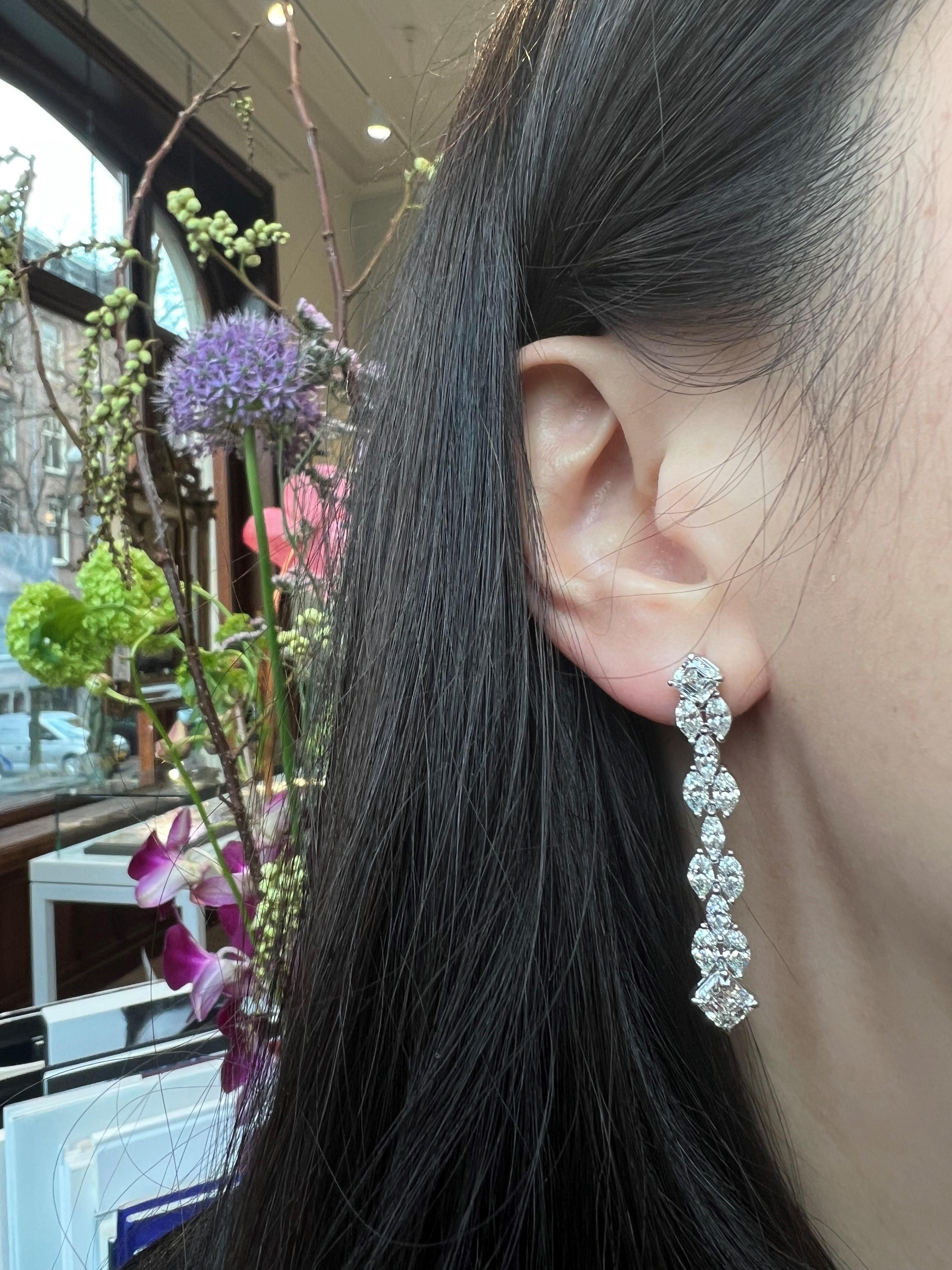 Modern Asscher cut diamond waterfall earrings For Sale
