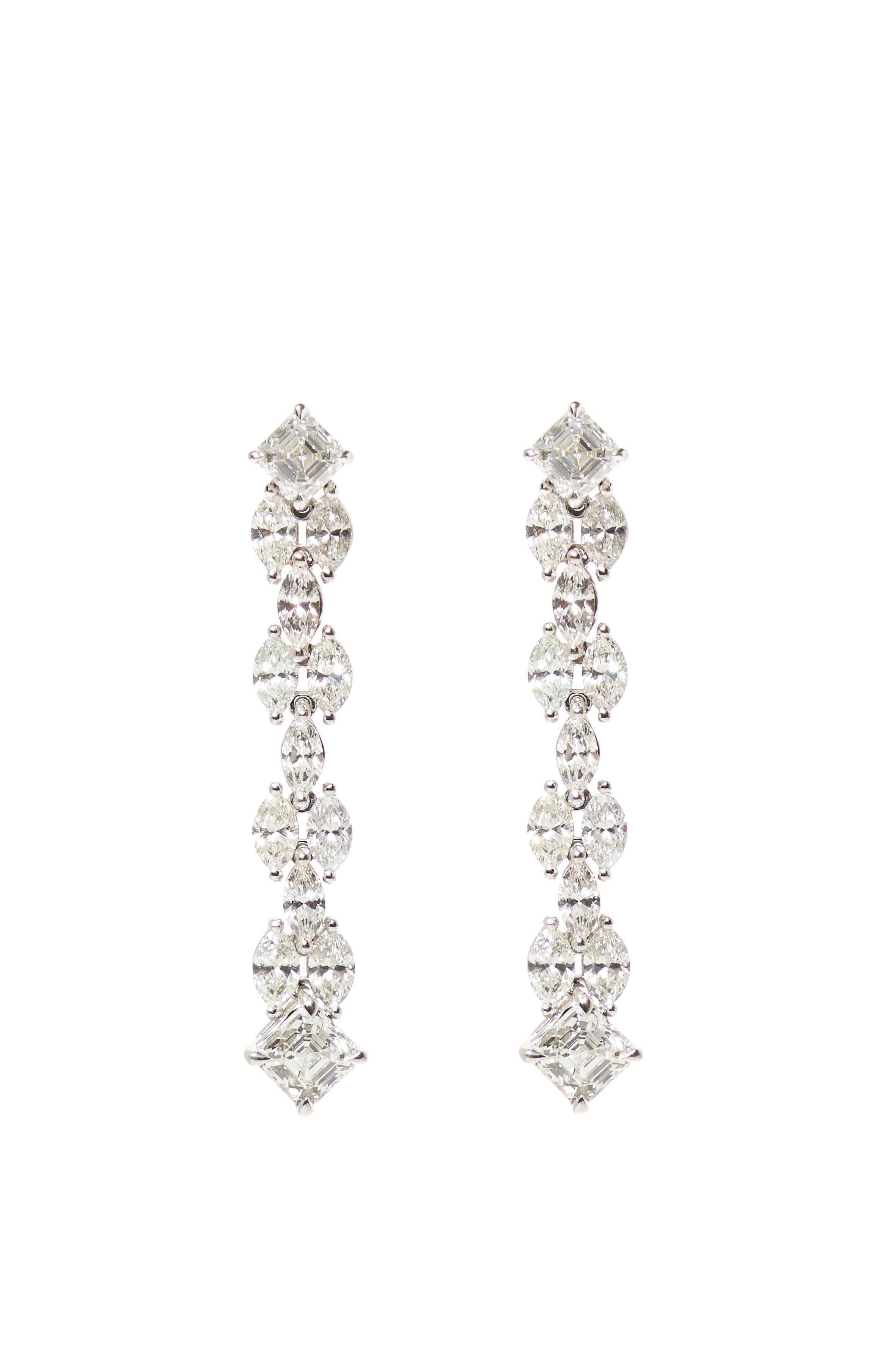 Asscher Cut Asscher cut diamond waterfall earrings For Sale