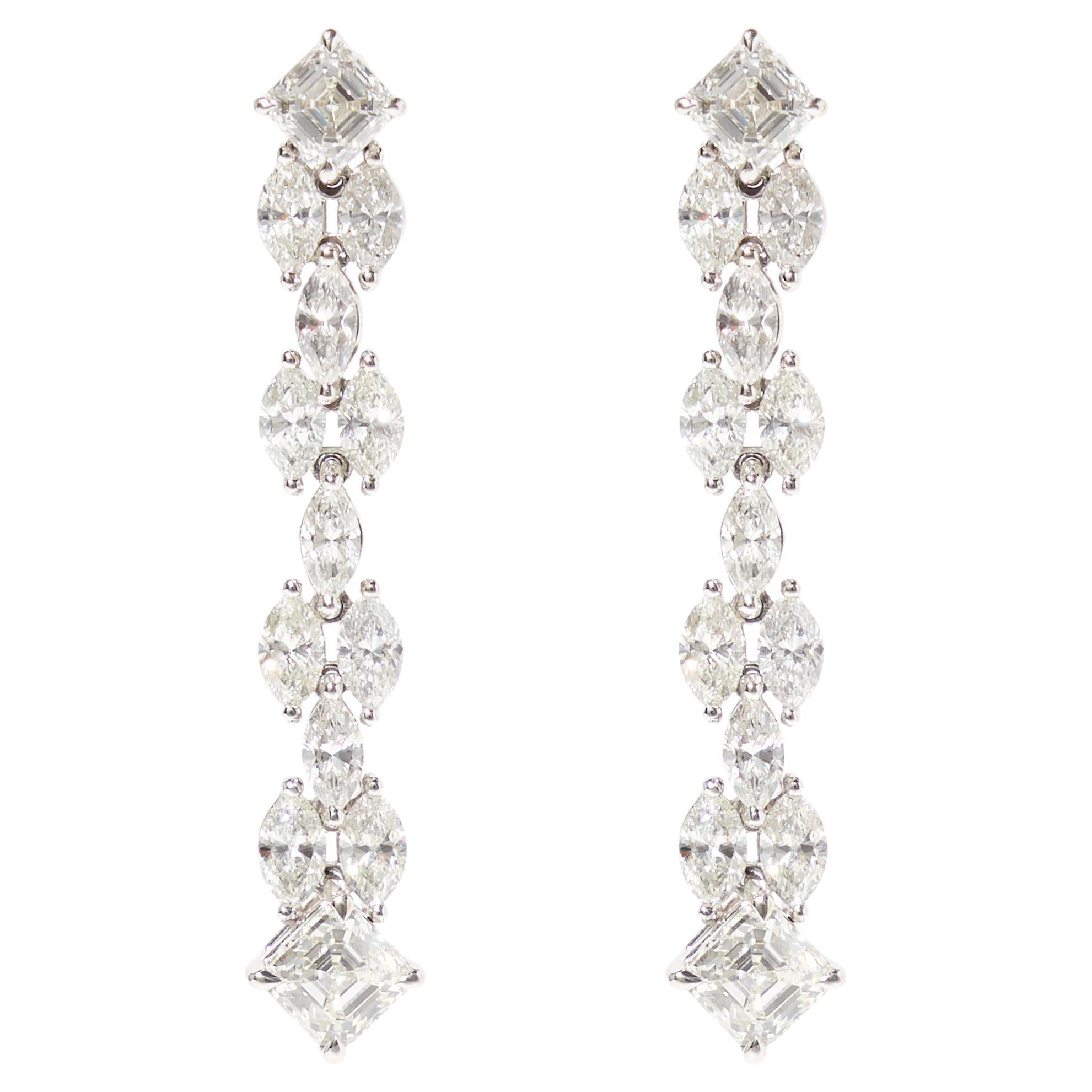 Asscher cut diamond waterfall earrings For Sale