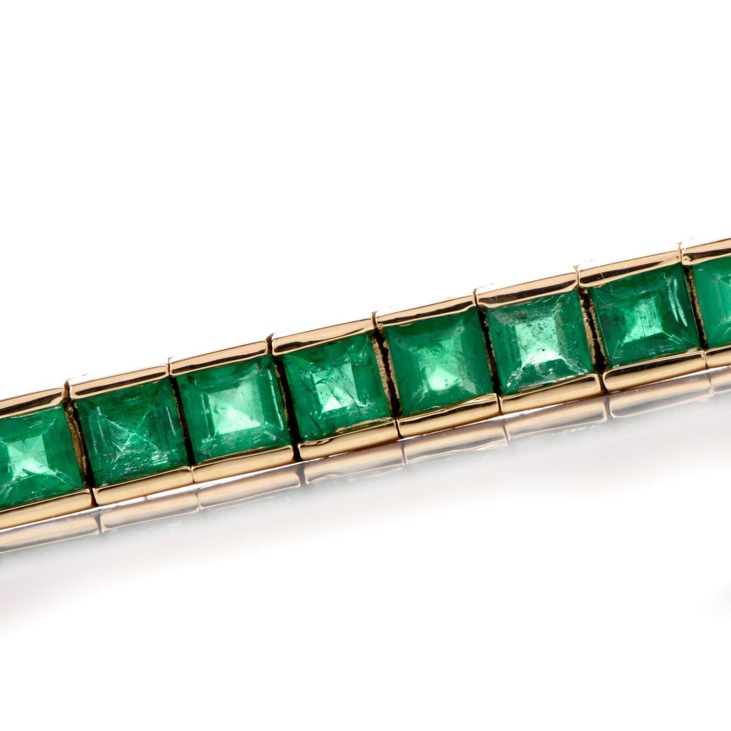 Asscher Cut Square Cut Emerald 18 Karat Tennis Line Bracelet