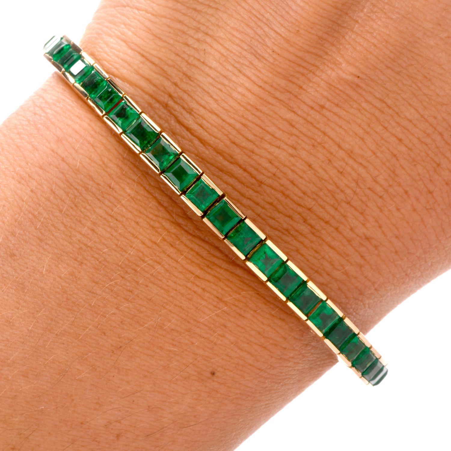 Square Cut Emerald 18 Karat Tennis Line Bracelet 1