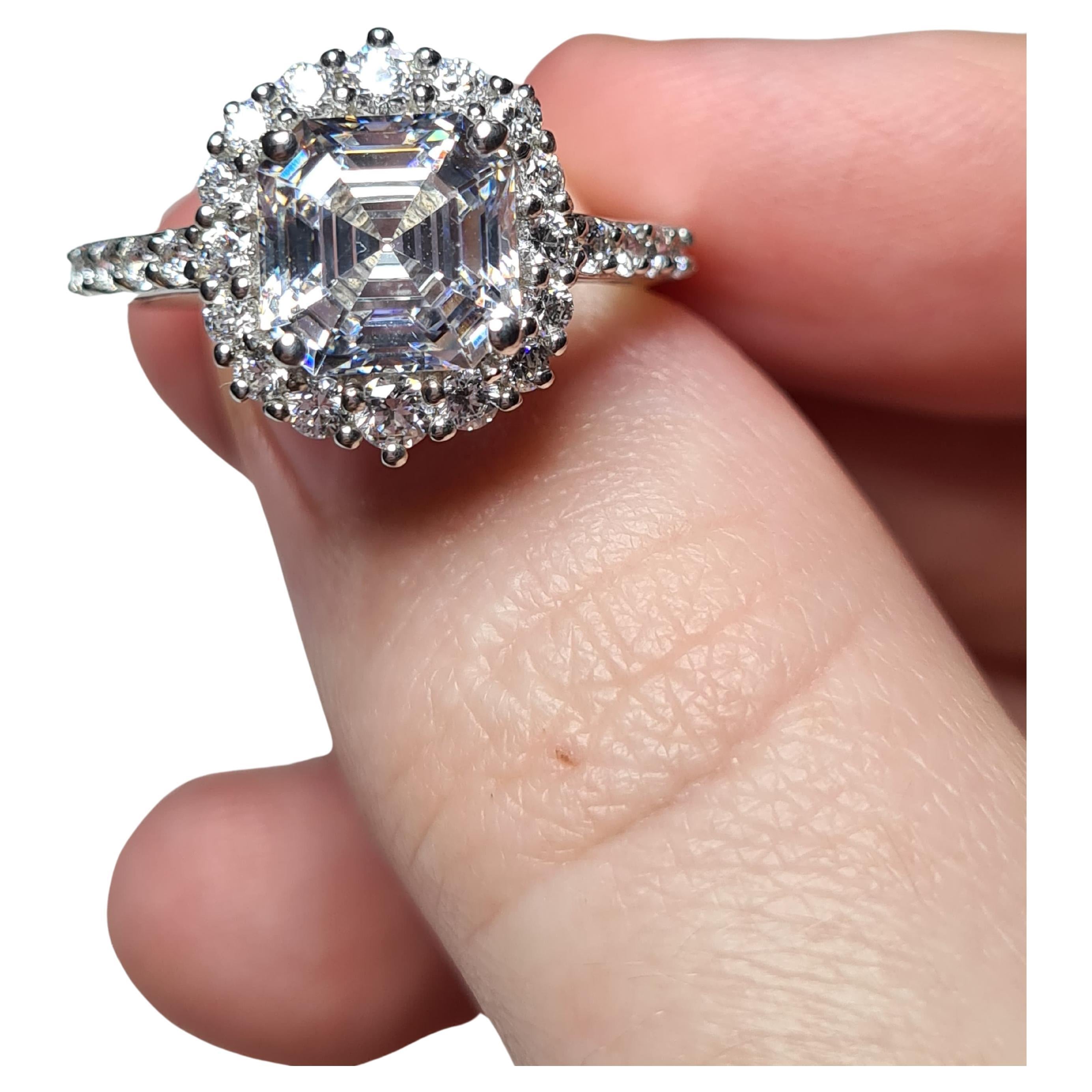 Asscher Cut Engagement Ring 925 Sterling Silver Moissanite Engagement Ring.