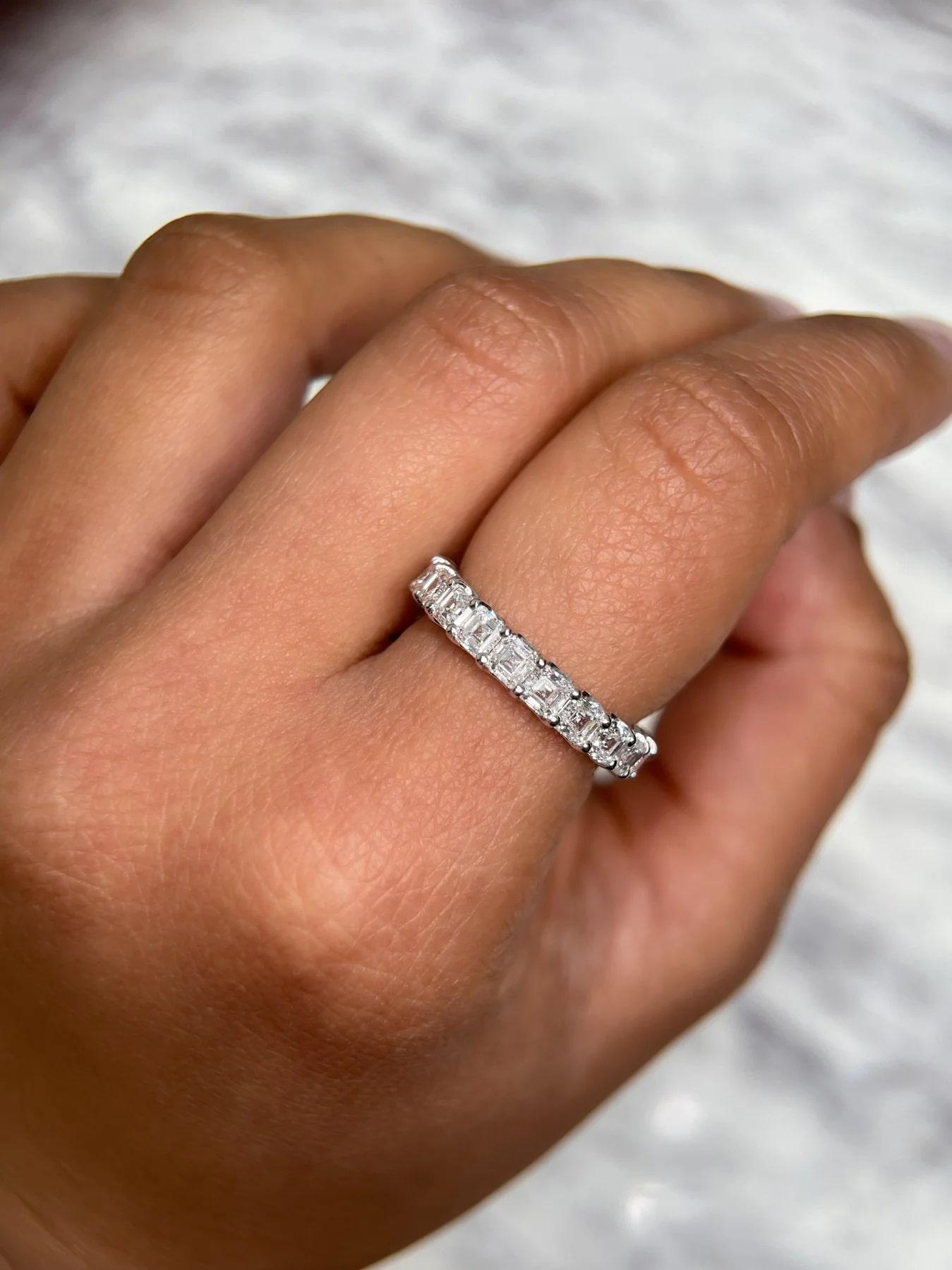 For Sale:  Asscher Cut 14K Gold Eternity Band Ring 6