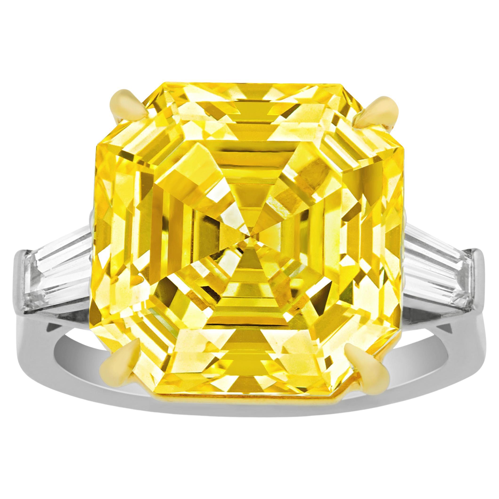 Asscher-Cut Fancy Intense Yellow Diamond Ring, 12.33 Carats