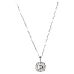 Asscher Cut Halo Diamond Necklace GIA Certified E Color VVS2 Clarity 1.04 Ct