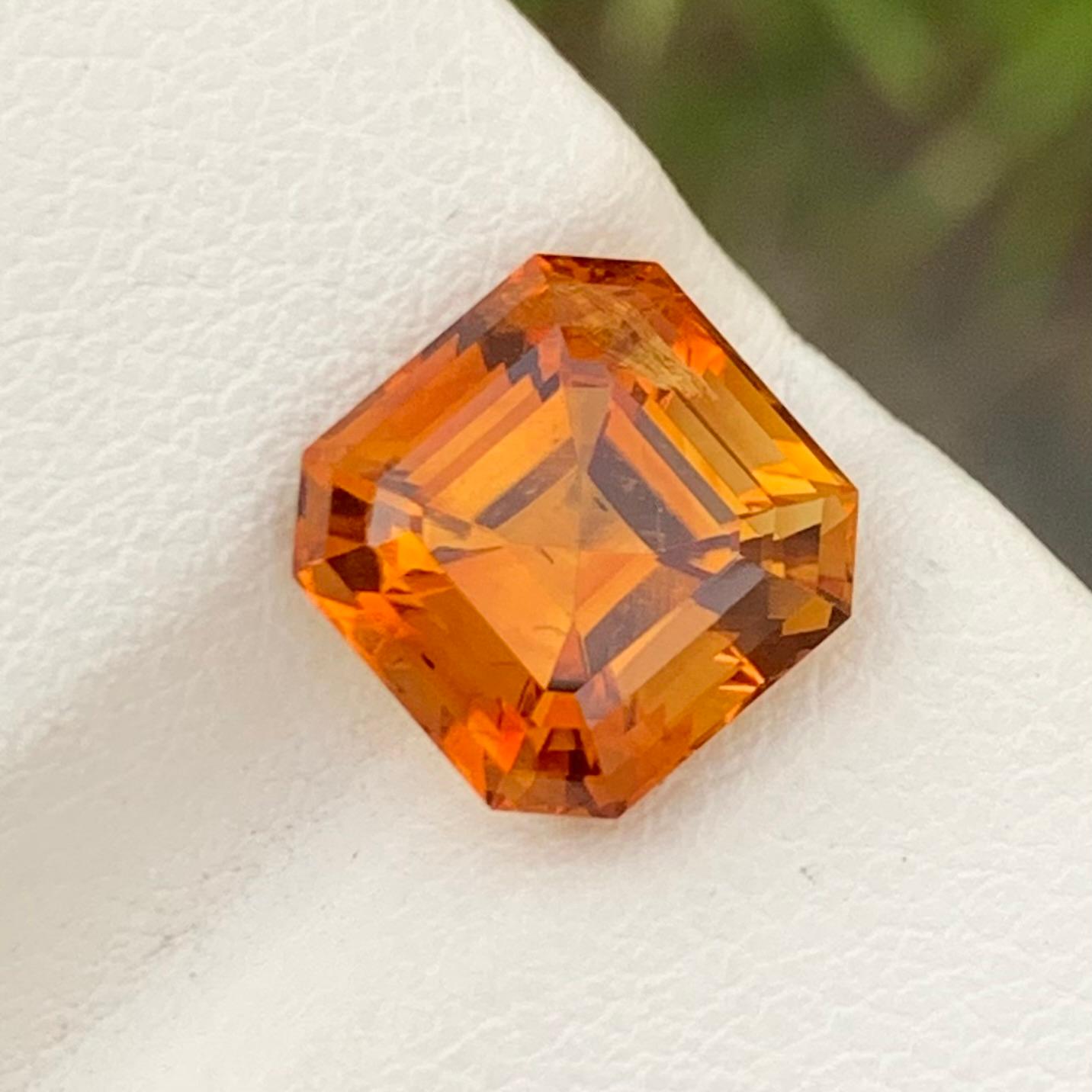 Arts and Crafts Asscher Cut Loose Madeira Citrine Square Shape 3.60 Carats From Brazil  For Sale