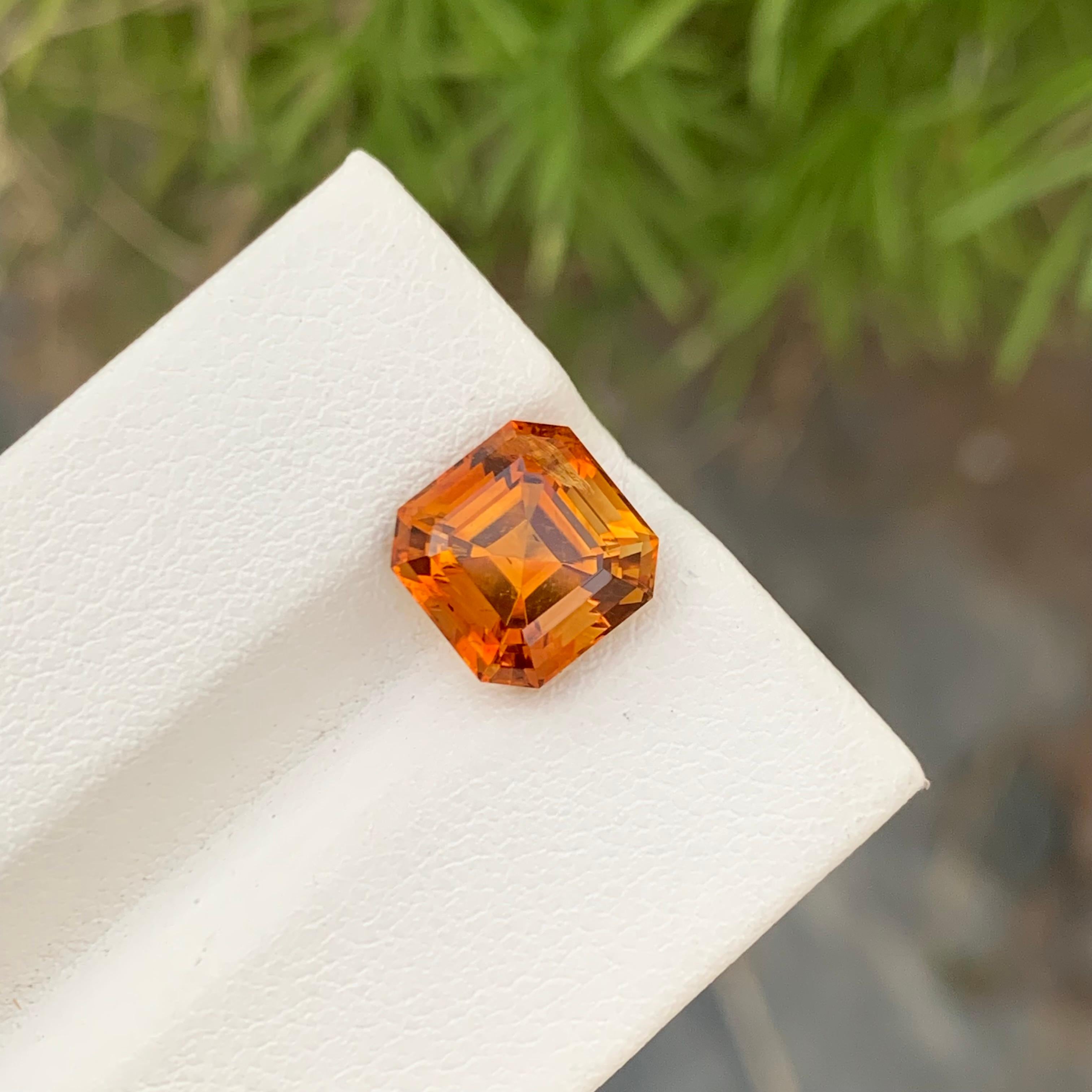 Women's or Men's Asscher Cut Loose Madeira Citrine Square Shape 3.60 Carats From Brazil  For Sale