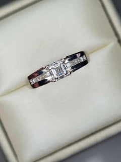 Asscher Cut Moissanite Engagement Ring Band 925 Silver Unisex Ring.