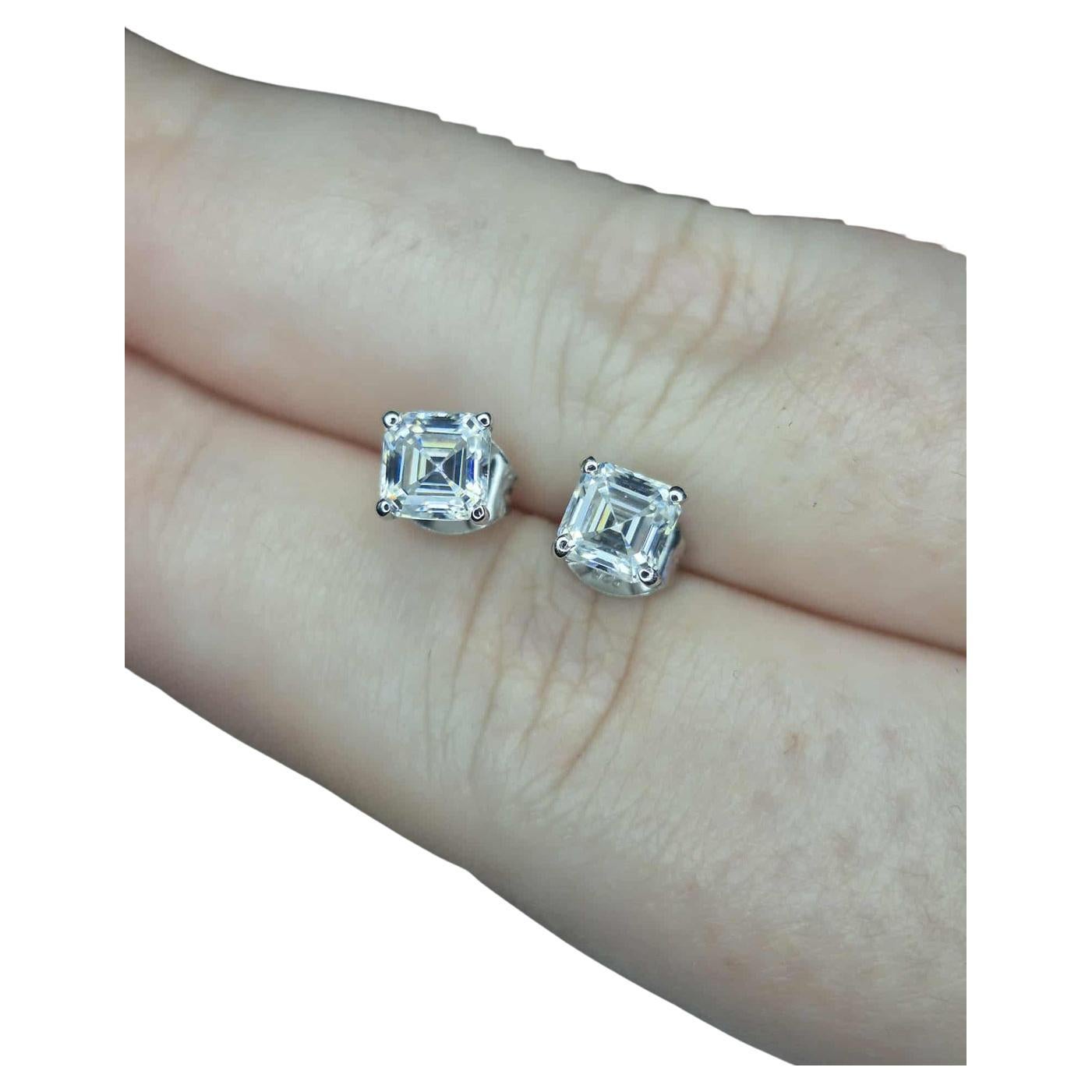 Asscher Cut Moissanite Stud Earrings 925 Sterling Silver Birthday Gift.