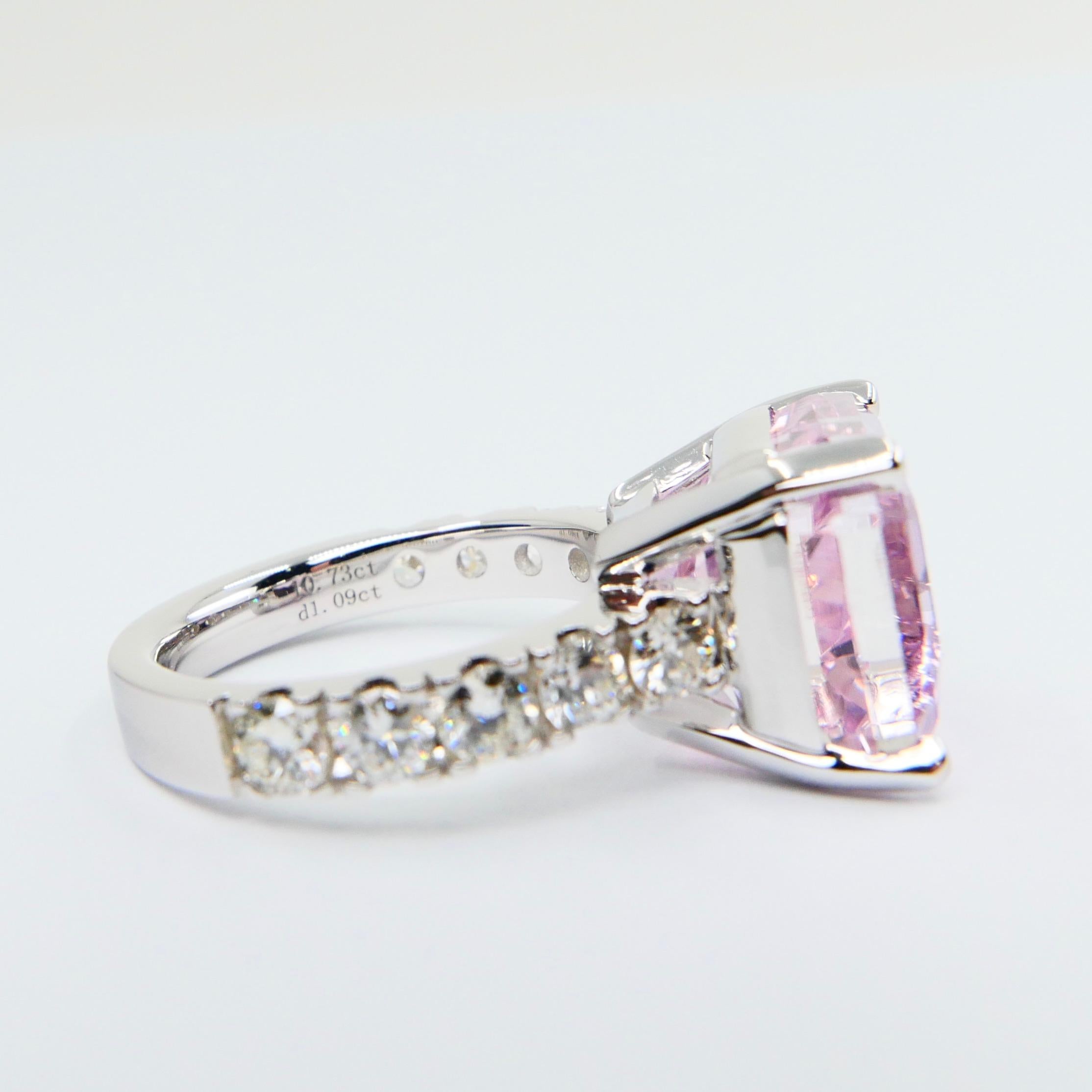 Asscher Cut Pink Kunzite 10.73 Carat and Diamond Cocktail Ring, Statement Ring 7