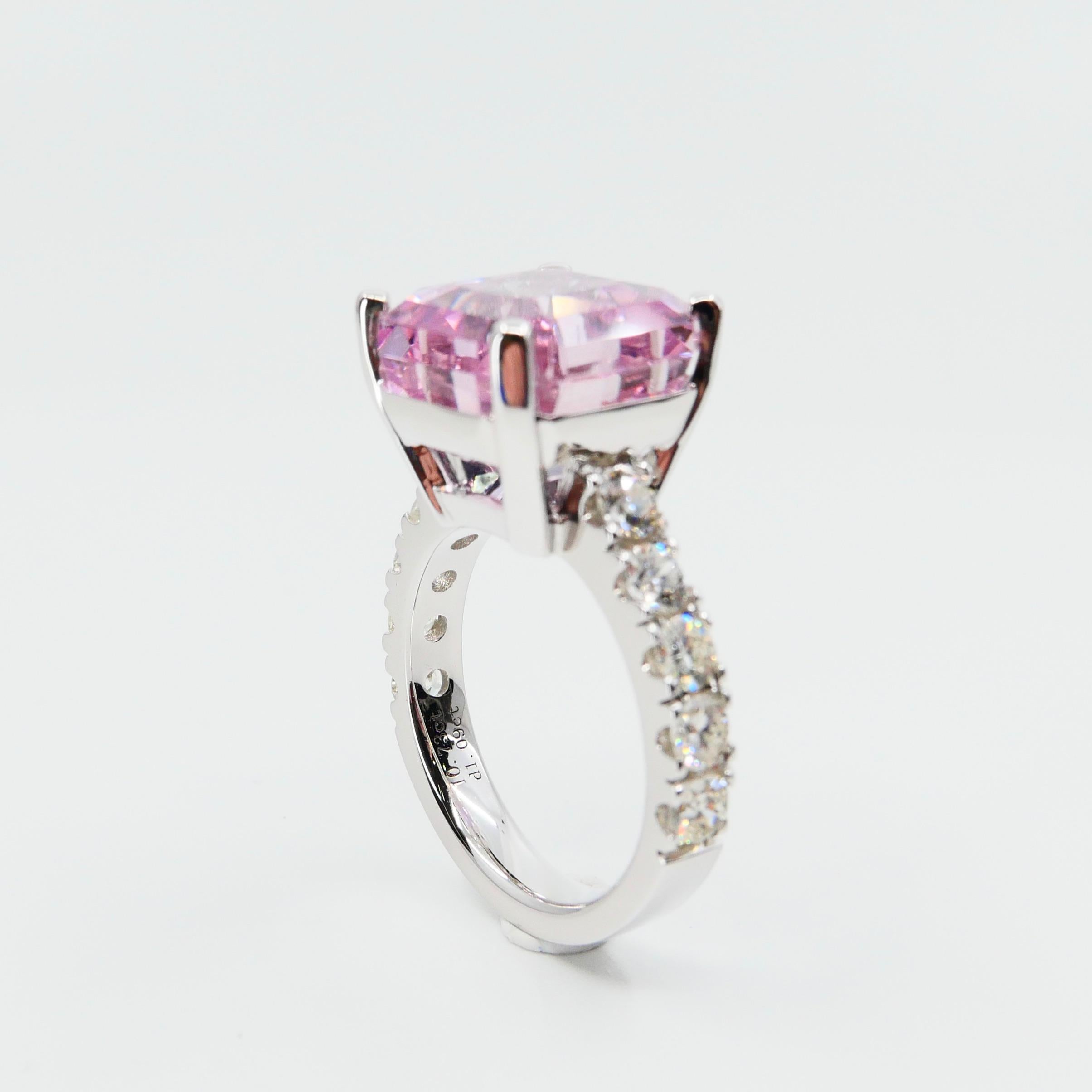 Asscher Cut Pink Kunzite 10.73 Carat and Diamond Cocktail Ring, Statement Ring 8