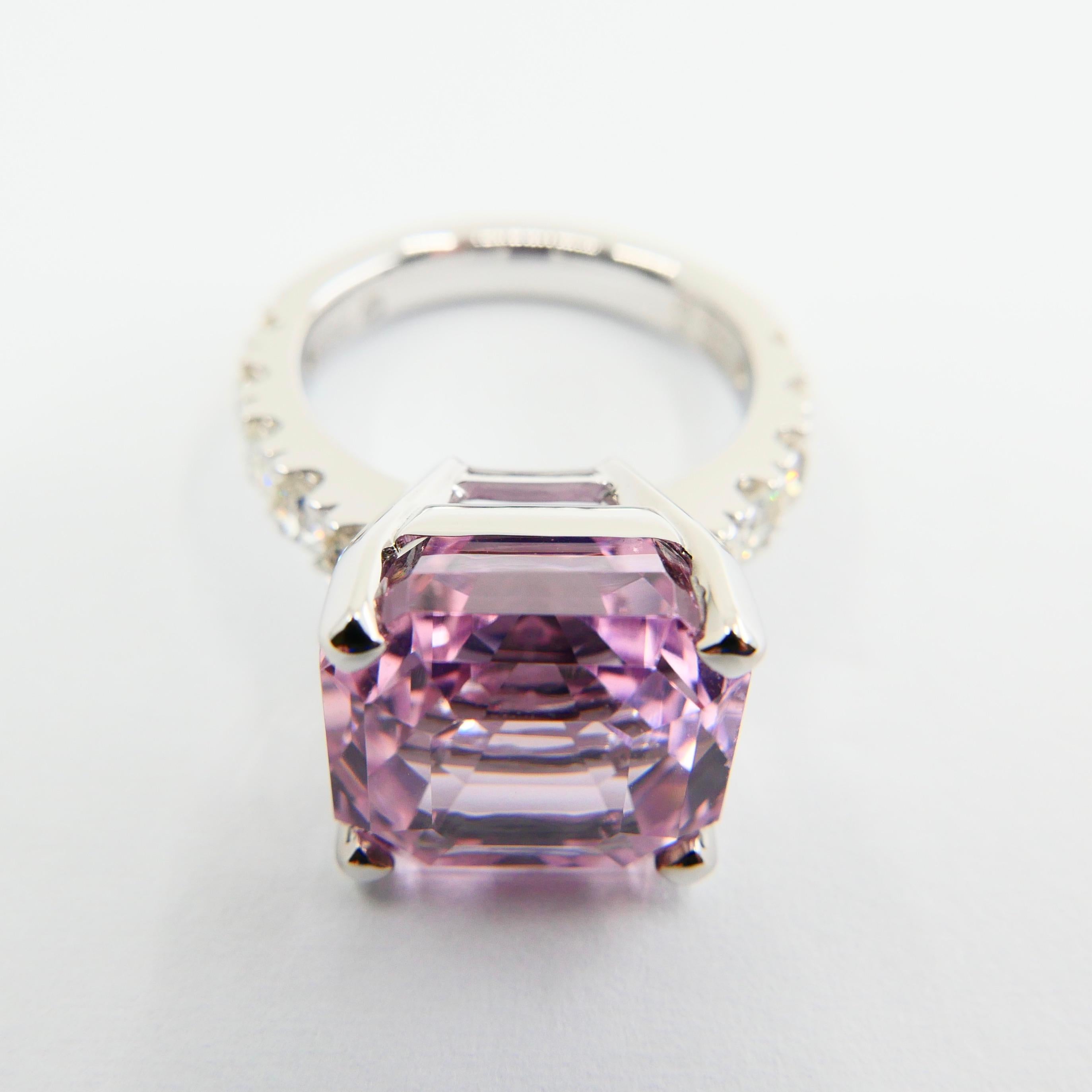 Asscher Cut Pink Kunzite 10.73 Carat and Diamond Cocktail Ring, Statement Ring 12