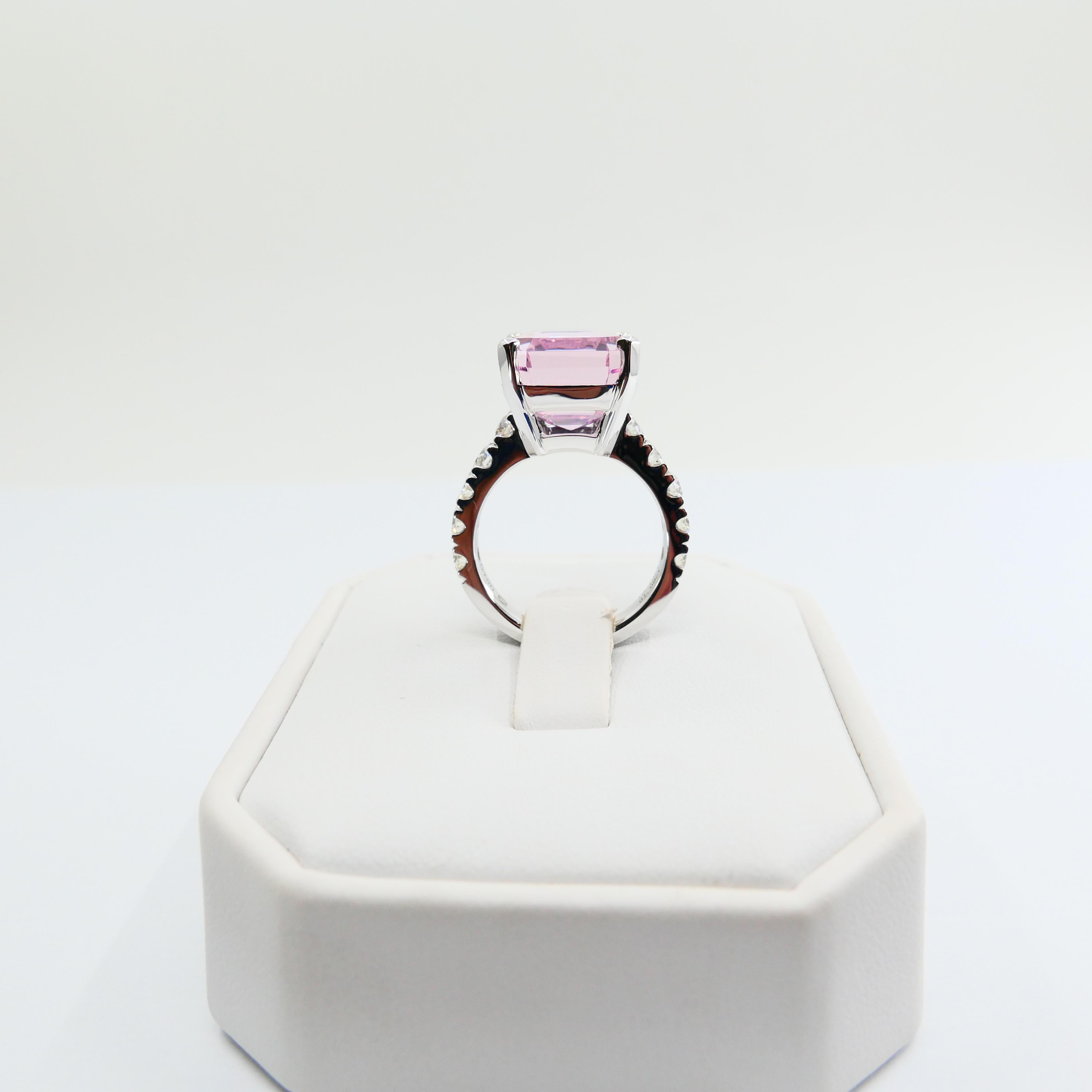 Asscher Cut Pink Kunzite 10.73 Carat and Diamond Cocktail Ring, Statement Ring 16