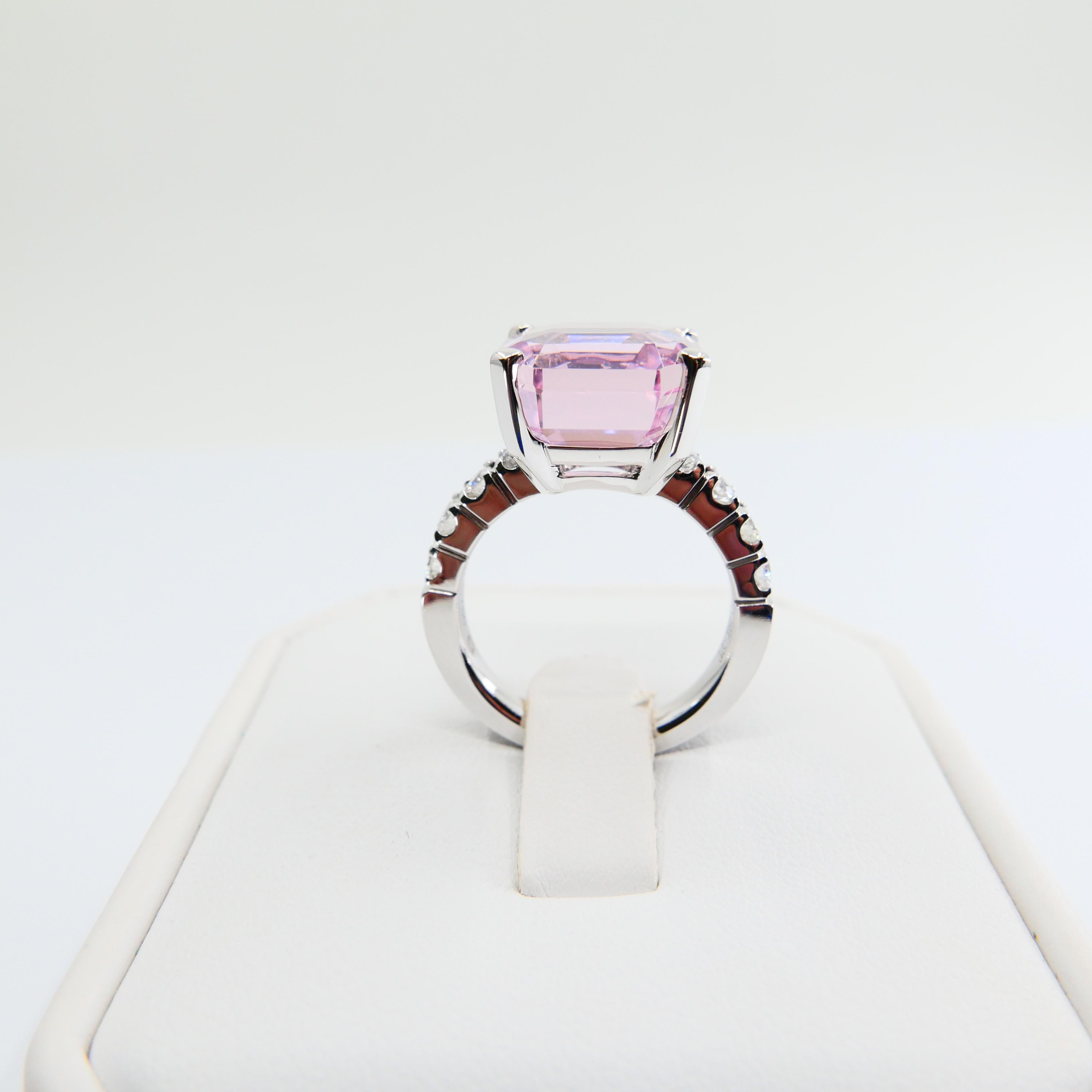 Asscher Cut Pink Kunzite 11.66 Carat and Diamond Cocktail Ring, Statement Ring 3