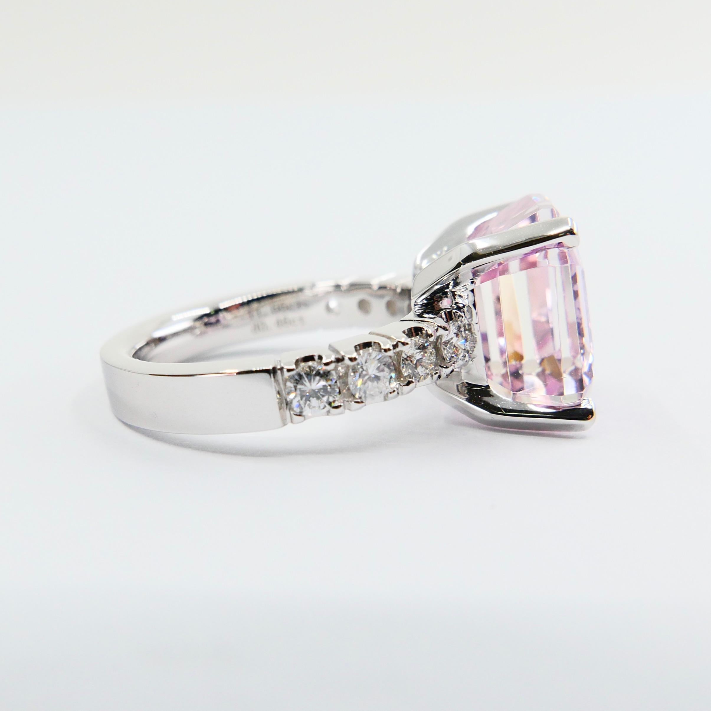 Contemporary Asscher Cut Pink Kunzite 11.66 Carat and Diamond Cocktail Ring, Statement Ring
