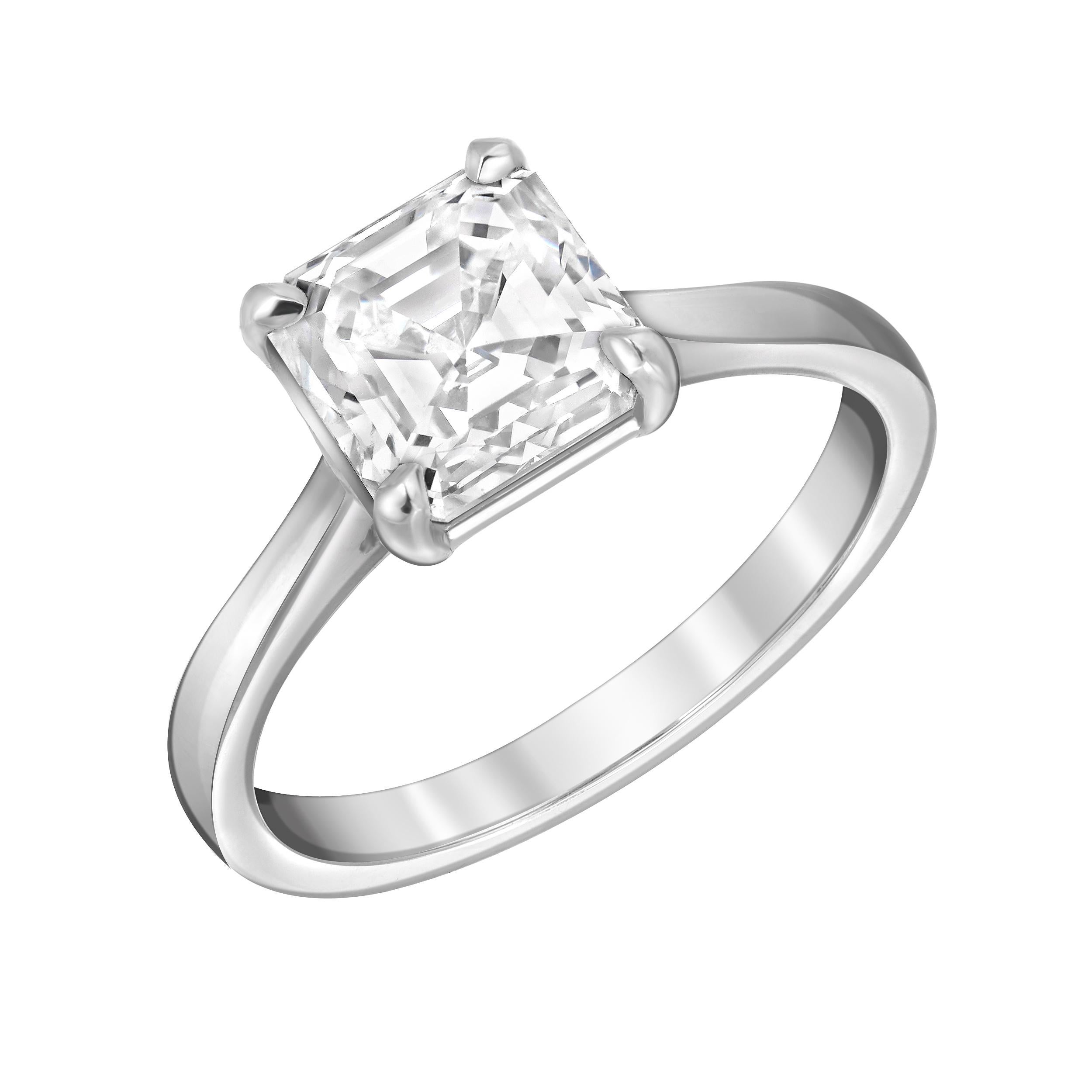 Women's or Men's Asscher Cut Platinum Diamond Ring For Sale