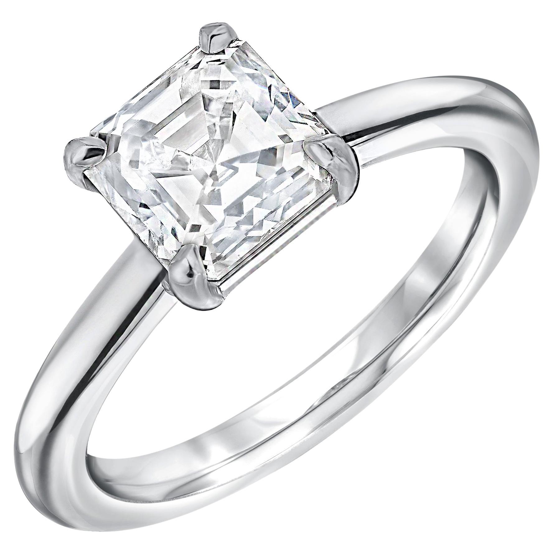 Asscher Cut Platinum Diamond Ring For Sale