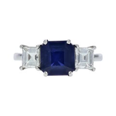 Vintage Asscher-Cut Sapphire and Diamond Three-Stone Ring