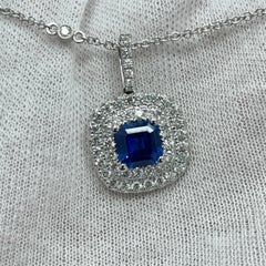 Asscher Cut Sapphire and Diamond White Gold Pendant