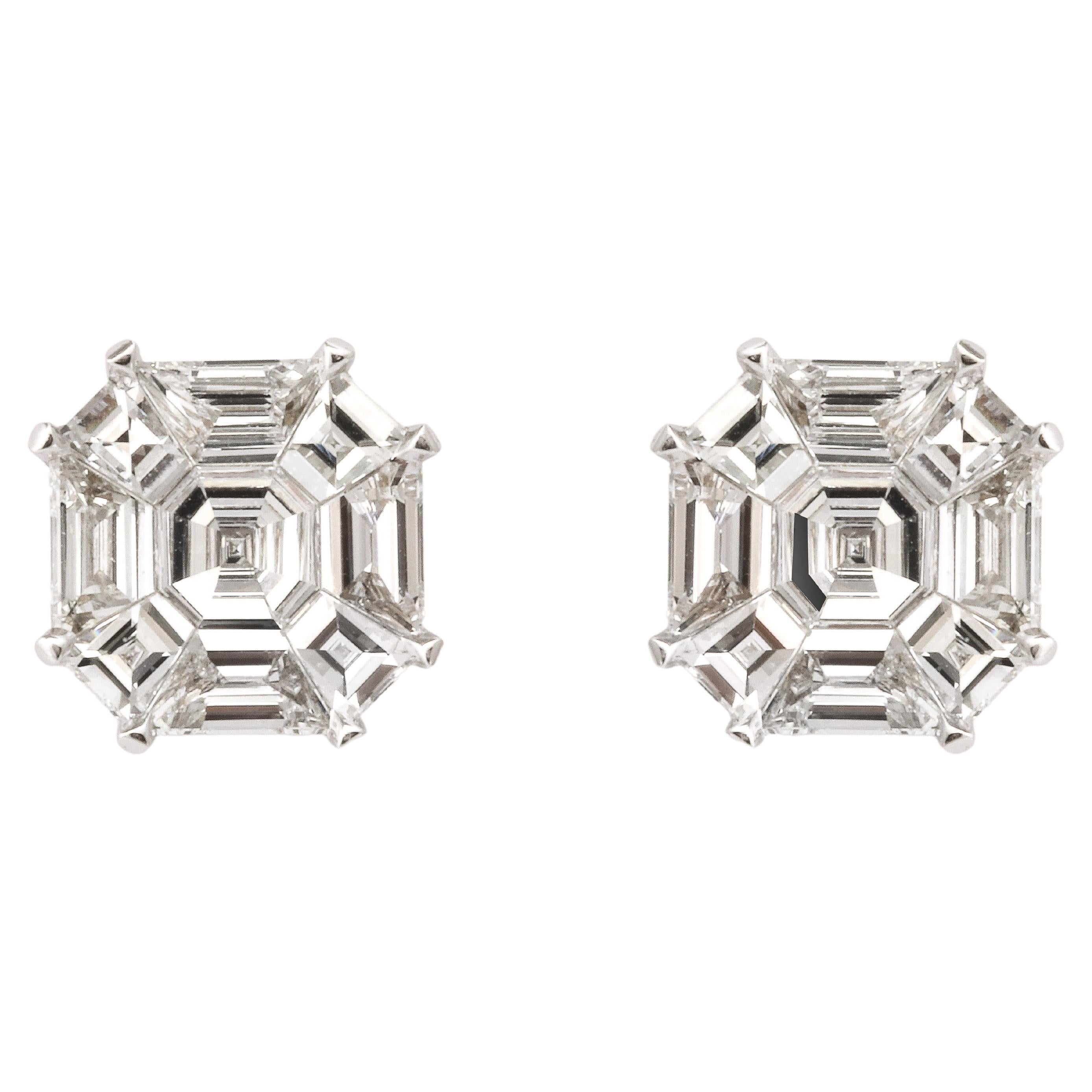 Asscher Cut Stud Earrings Illusion Set