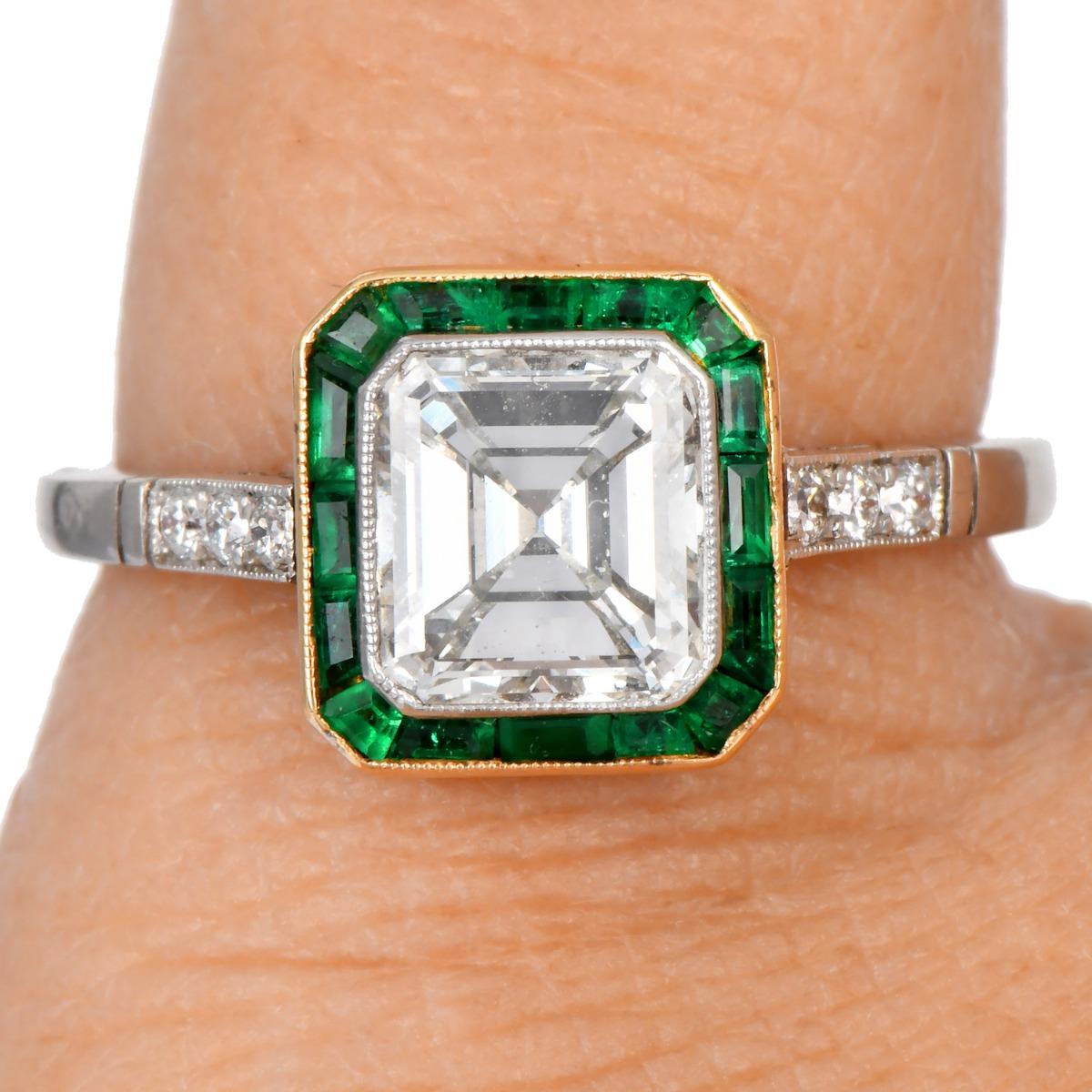 Art Deco Asscher Diamond 2.12cts Emerald Halo Platinum Engagement Ring