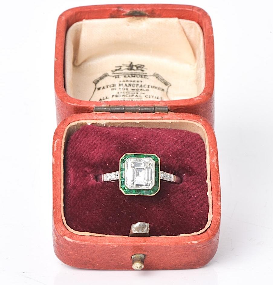 Emerald Cut Asscher Diamond 2.12cts Emerald Halo Platinum Engagement Ring