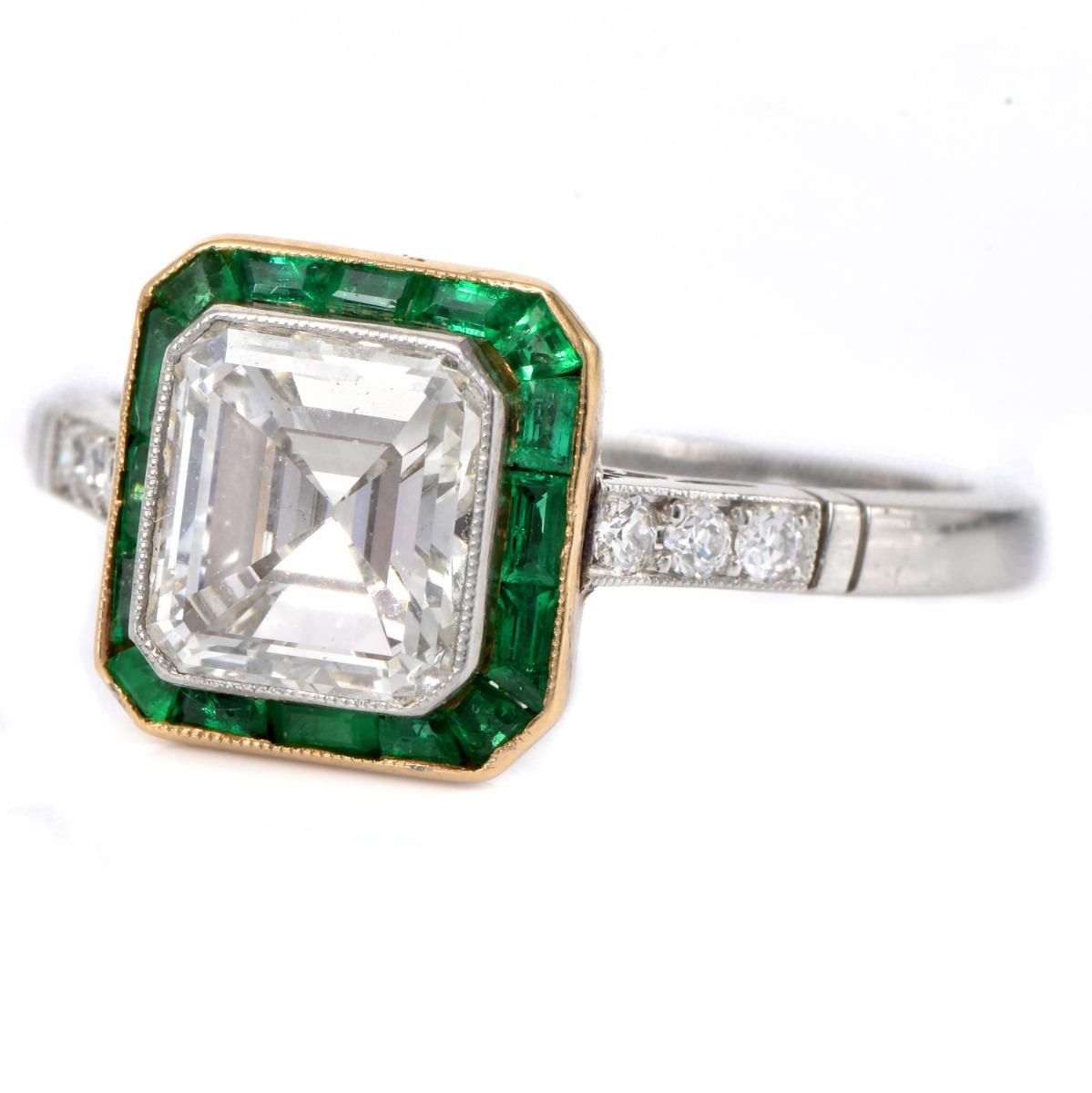Asscher Diamond 2.12cts Emerald Halo Platinum Engagement Ring 1