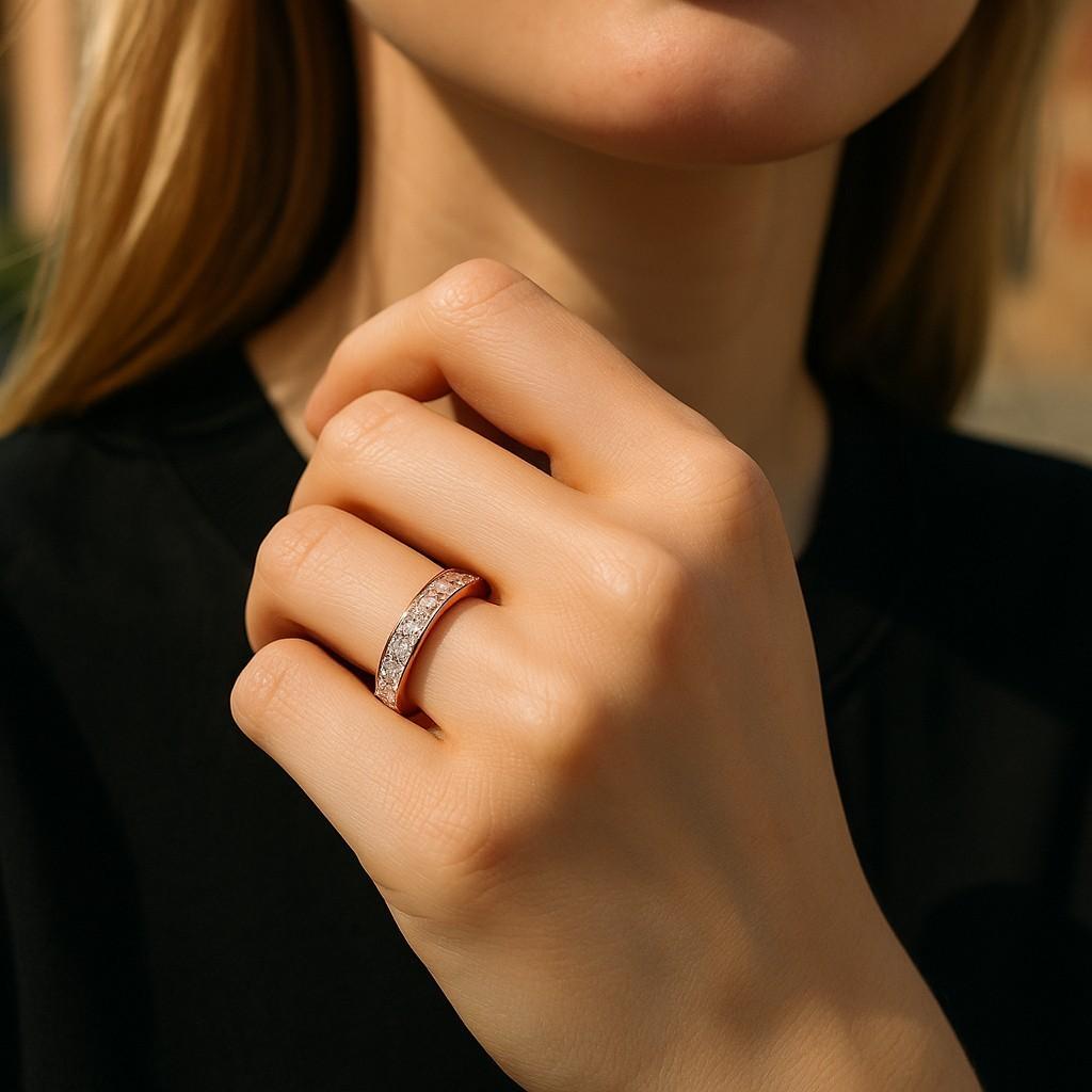 Introducing the Exquisite Asscher Diamond, FG  color VVS clarity, 2.15 Carat Eighteen Karat Rose Gold Eternity Band in Size 6:
Experience timeless elegance with our Asscher Diamond Eternity Band, a stunning embodiment of everlasting love and beauty.