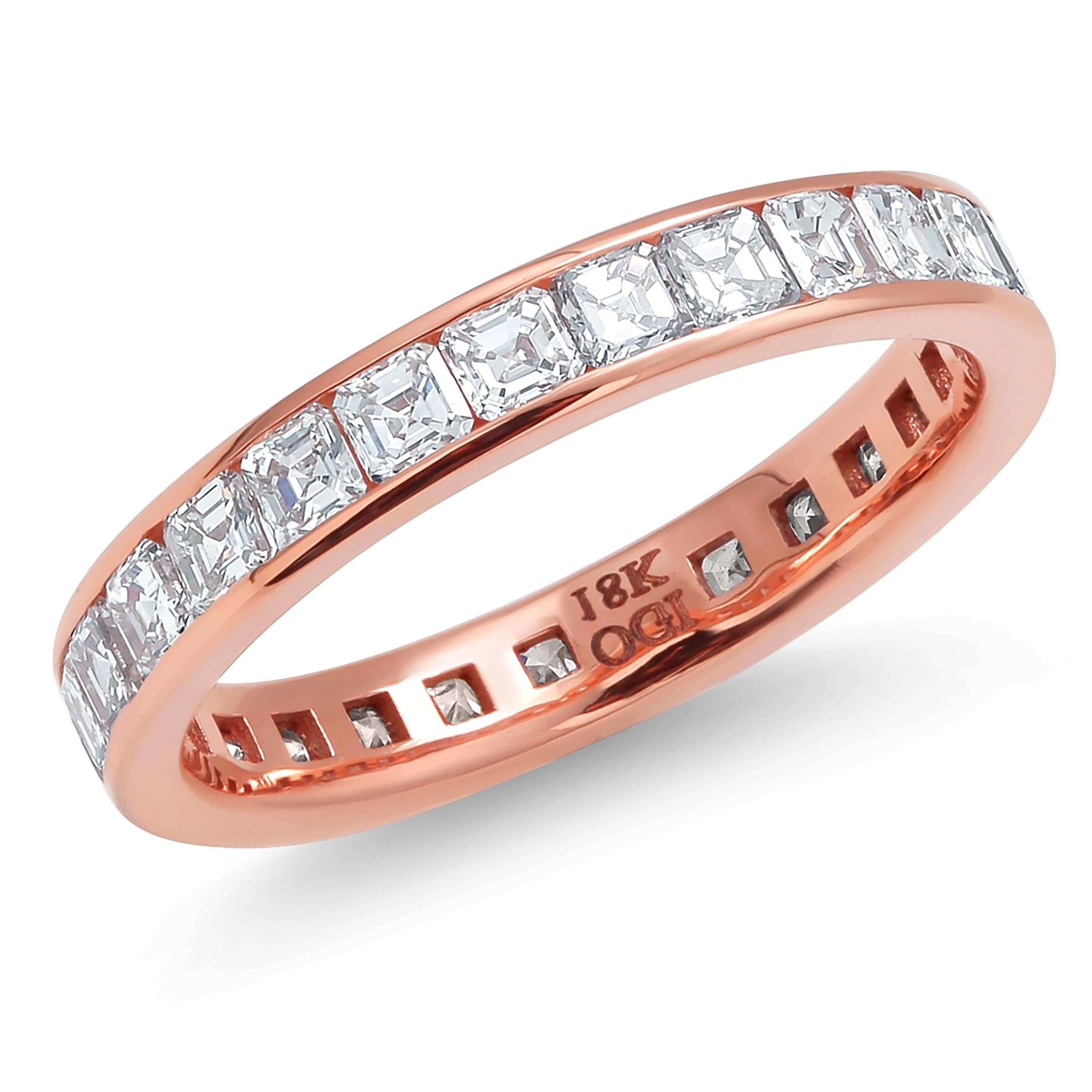 Contemporary Asscher Diamond 2.15 Carat Eighteen Karat Rose Gold Eternity Band Size 6