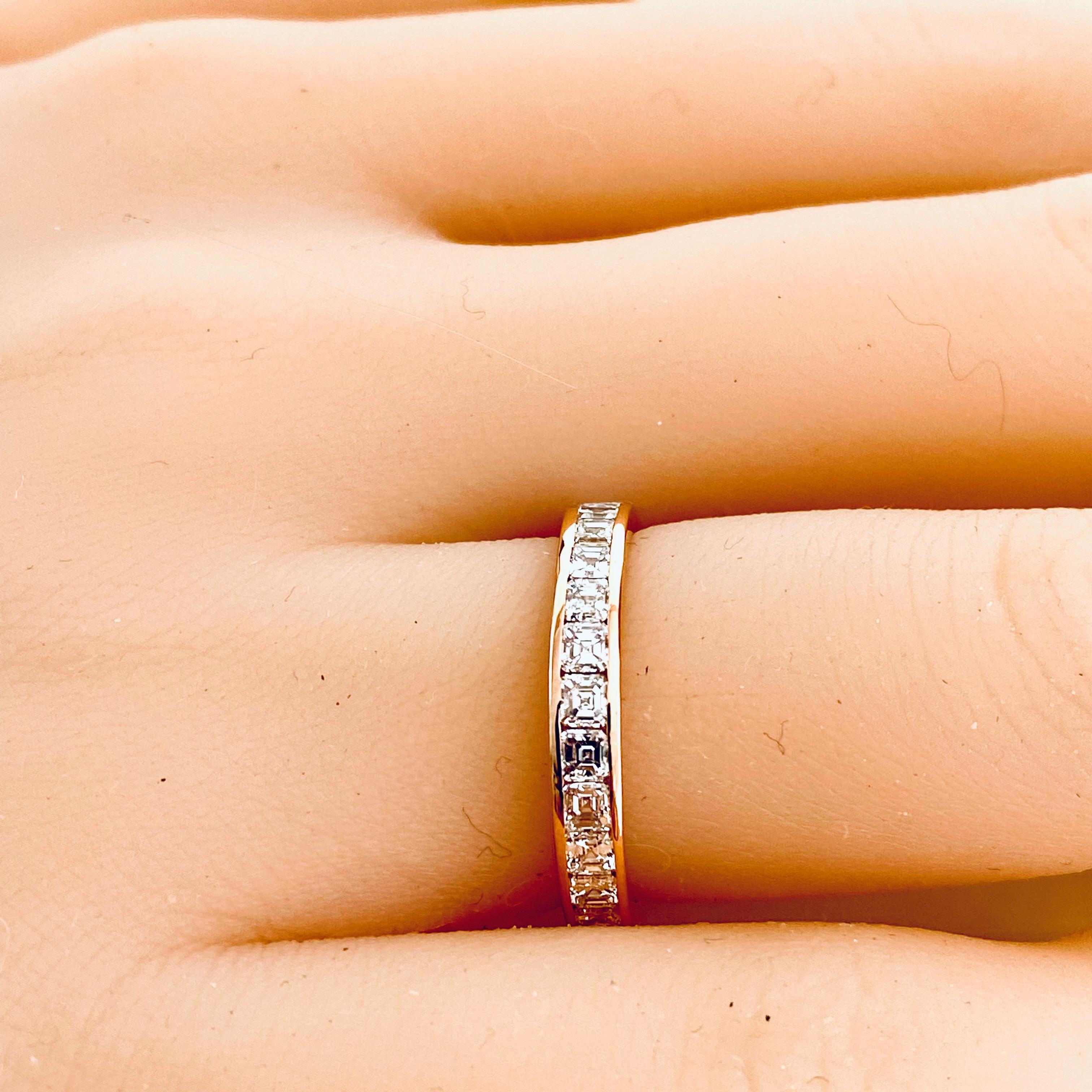 Asscher Diamond 2.15 Carat Eighteen Karat Rose Gold Eternity Band Size 6 In New Condition For Sale In New York, NY