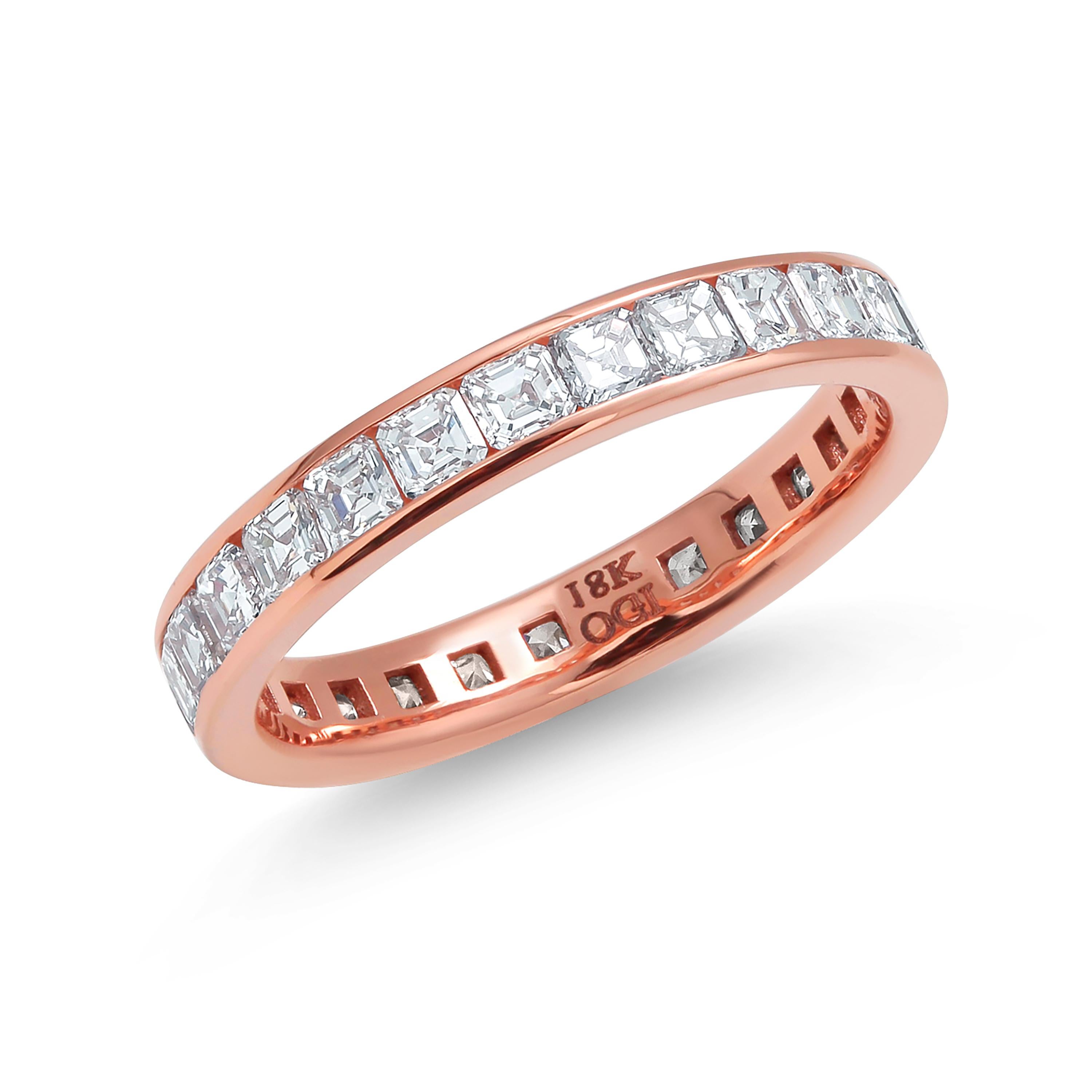 Asscher Diamond 2.15 Carat Eighteen Karat Rose Gold Eternity Band Size 6 In New Condition For Sale In New York, NY