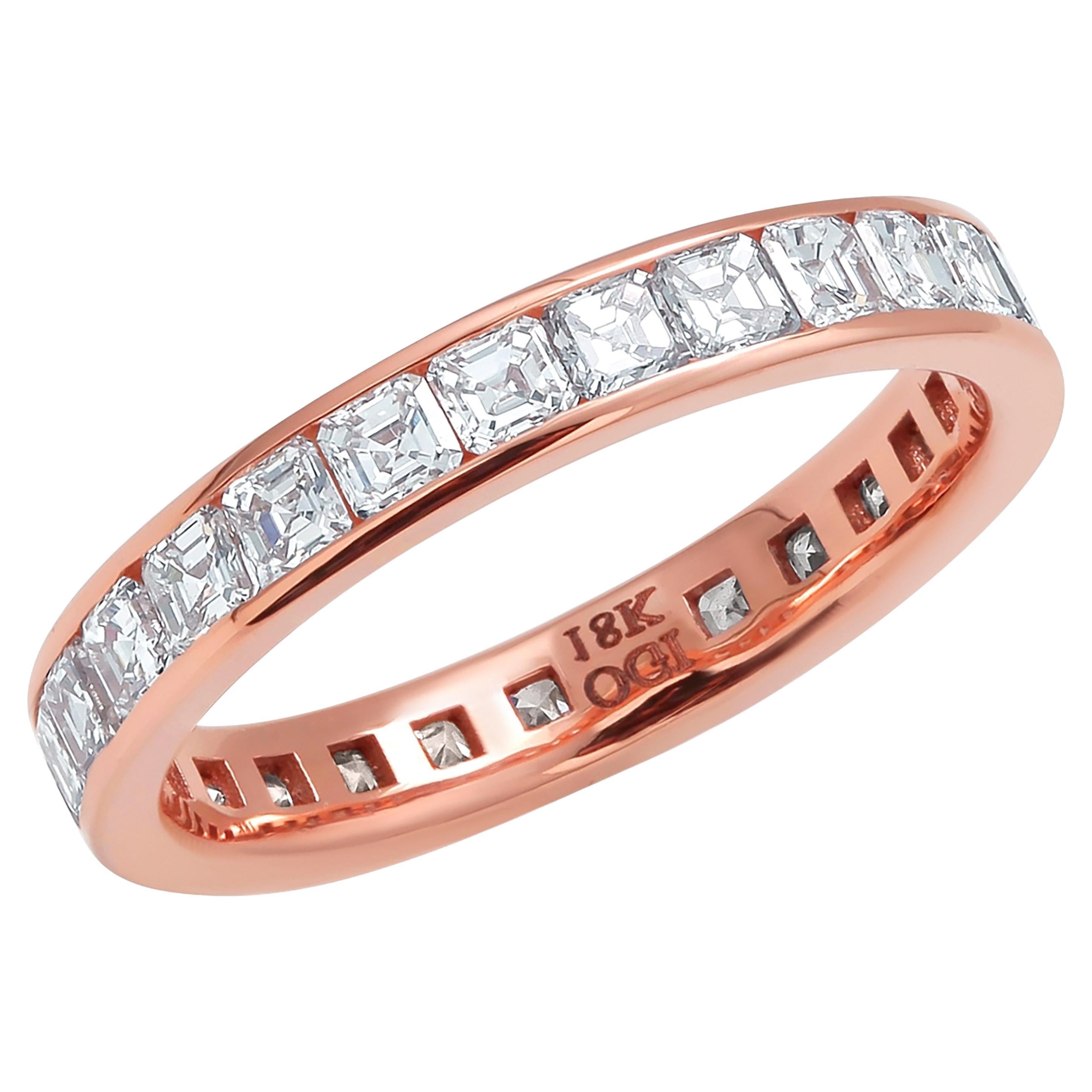 Asscher Diamant 2,15 Karat Achtzehn Karat Rose Gold Eternity Band Größe 6