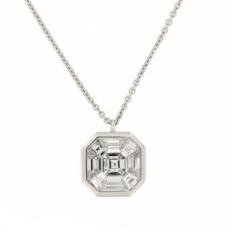Asscher Diamond Pendant Gold Necklace at 1stdibs