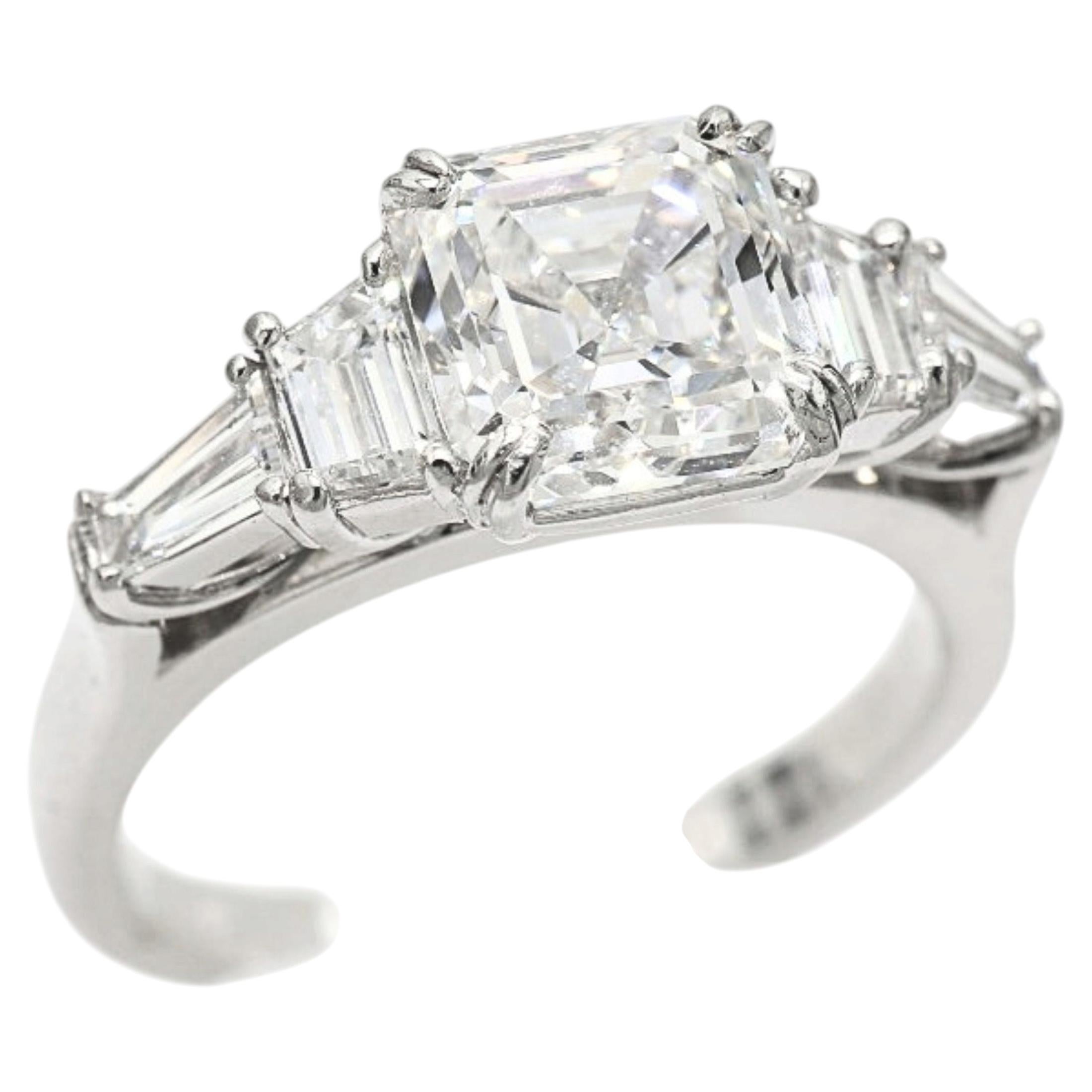 Asscher Diamond Ring 4.26 Carat Total Weight in Platinum