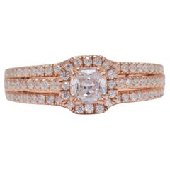 Asscher Halo Natural Diamond Solitaire Pavé Ring in 14K Solid Gold (Certified)
