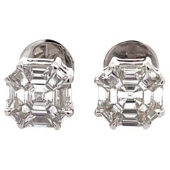 Asscher Piecut Diamond Stud Earrings in 14k White Gold