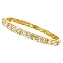 Asscher & Round Cut Diamond Bangle Yellow Gold