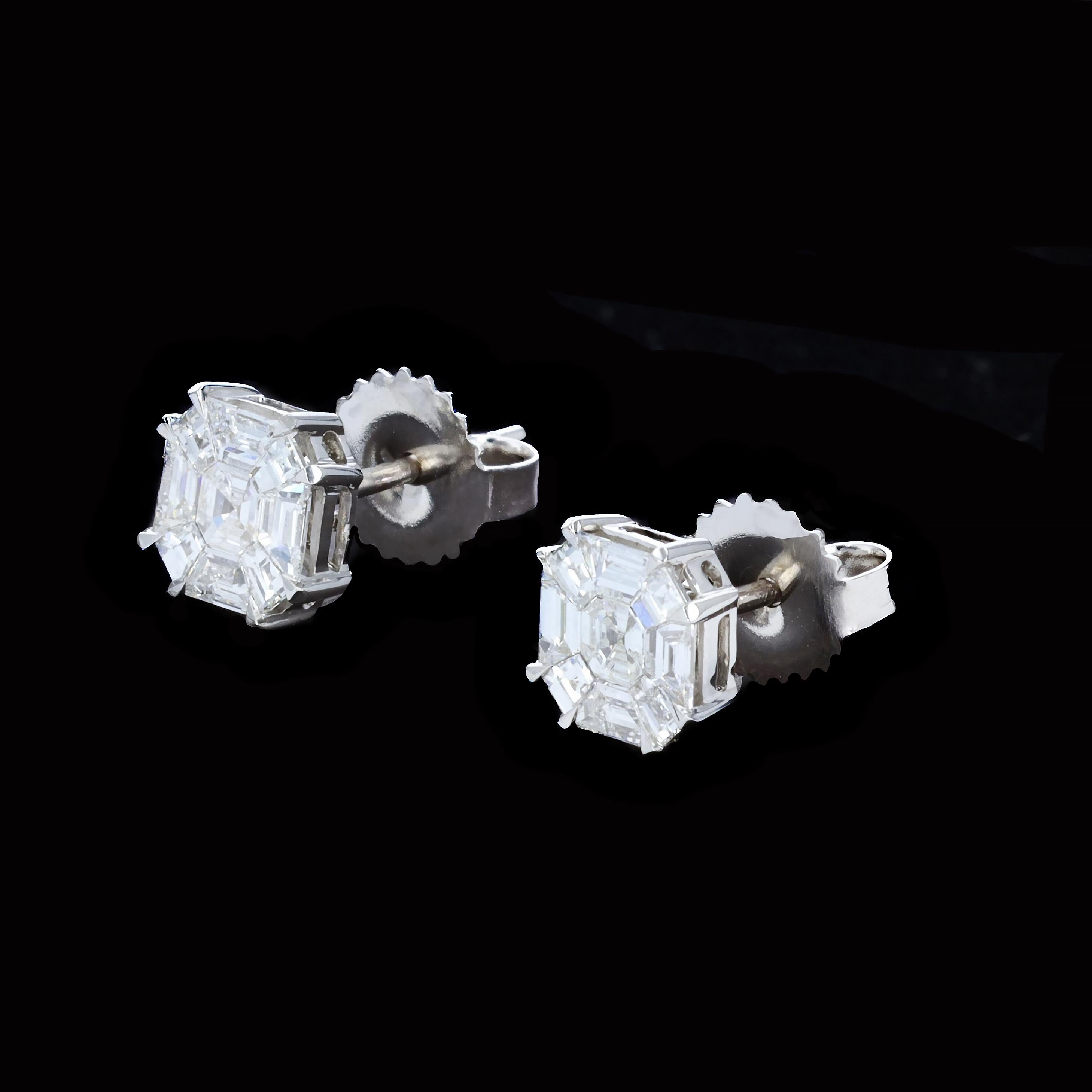 Ein lupenreines Trio aus unterschiedlich geschliffenen Diamanten wurde zu diesen modernen, funkelnden Estate-Ohrsteckern kombiniert. Die Ohrringe sind mit Diamanten im Baguette-, Asscher- und Trapezschliff besetzt und wiegen ca. 1,02ct. Die Farbe