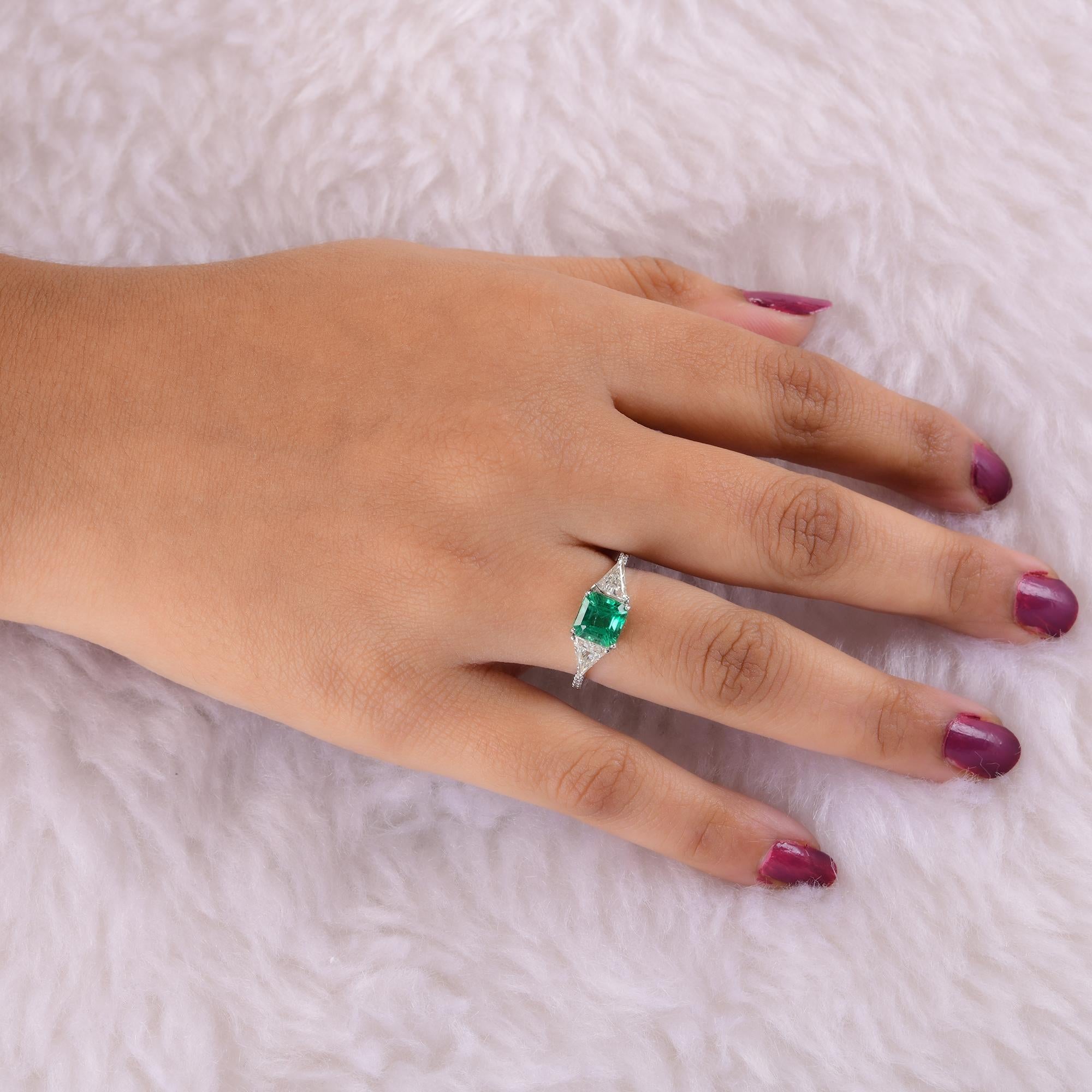 En venta: Asscher Esmeralda de Zambia Trillón de Diamantes Anillo de Novia 14k Oro Blanco Joyería Fina  2