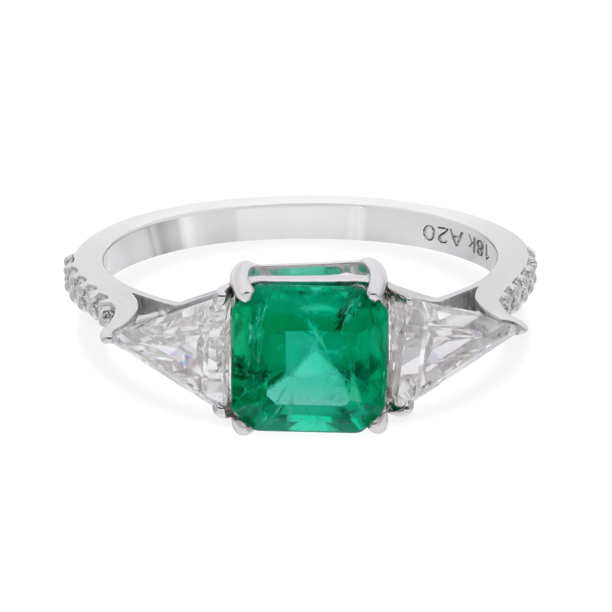 En venta: Asscher Esmeralda de Zambia Trillón de Diamantes Anillo de Novia 14k Oro Blanco Joyería Fina  6