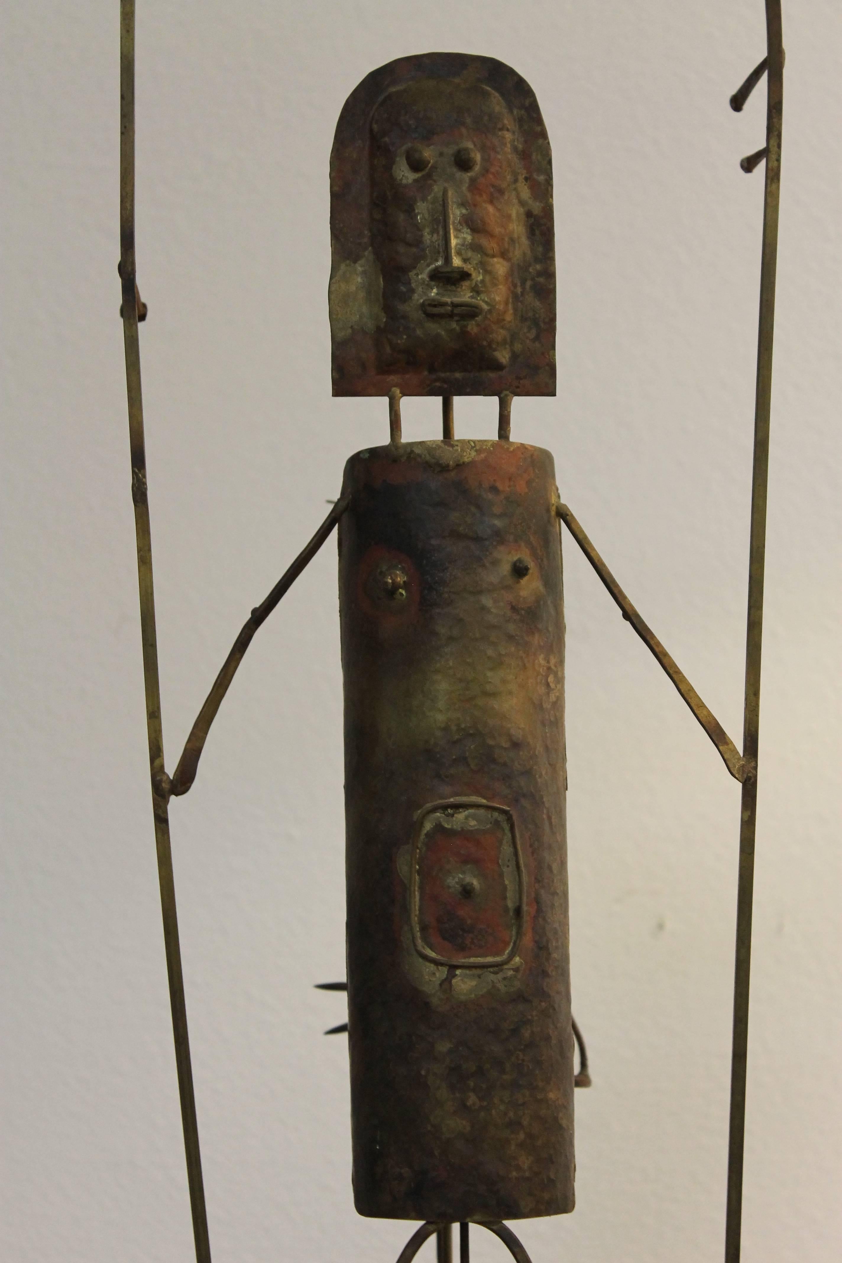 Whimsical assemblage titled Hitch Hiker by Carter Gibson. Looks like a burning man assemblage. Sculpture is 21.25