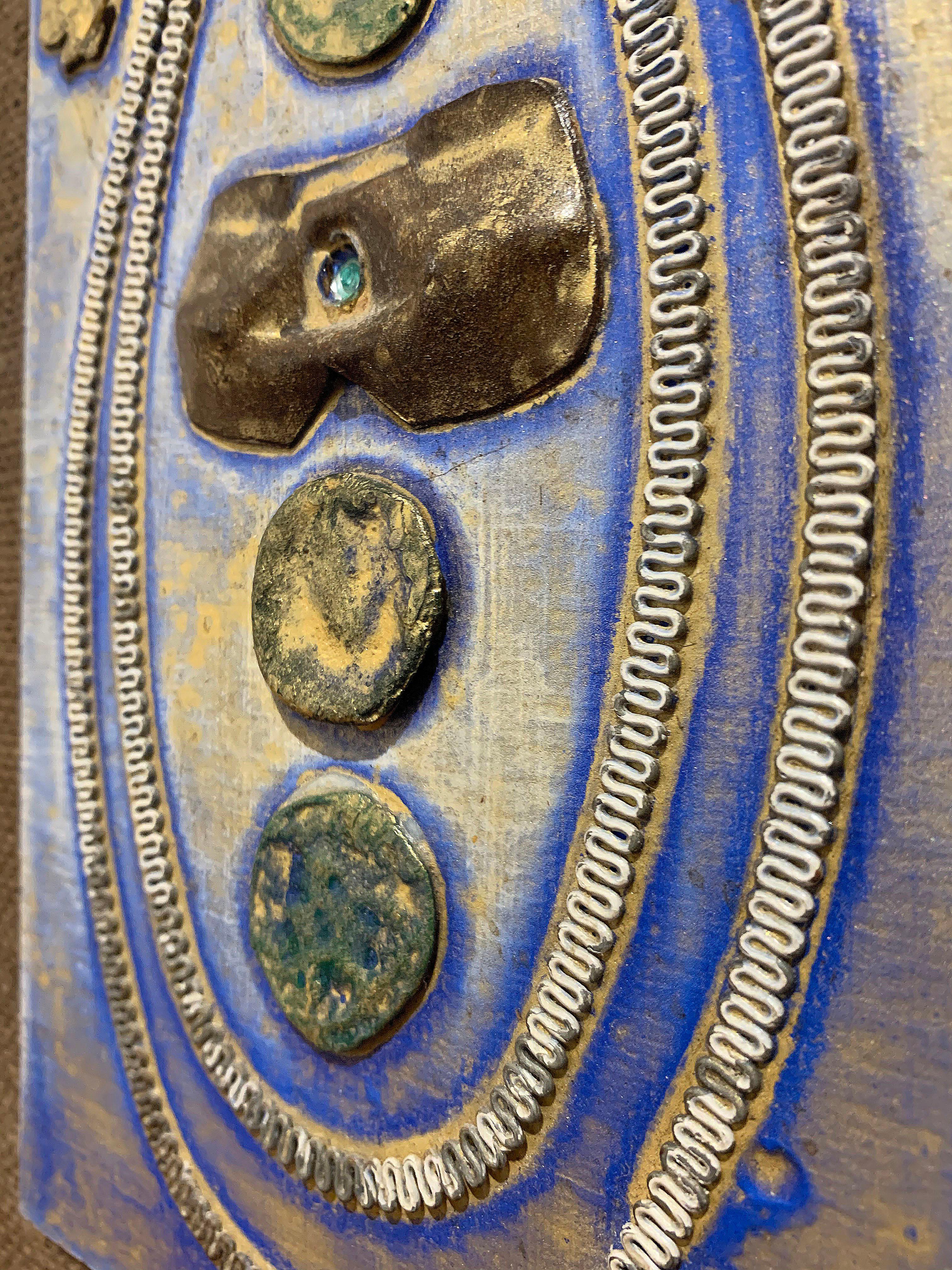 North American Assemblage Metal on Wood Over Burlap, 