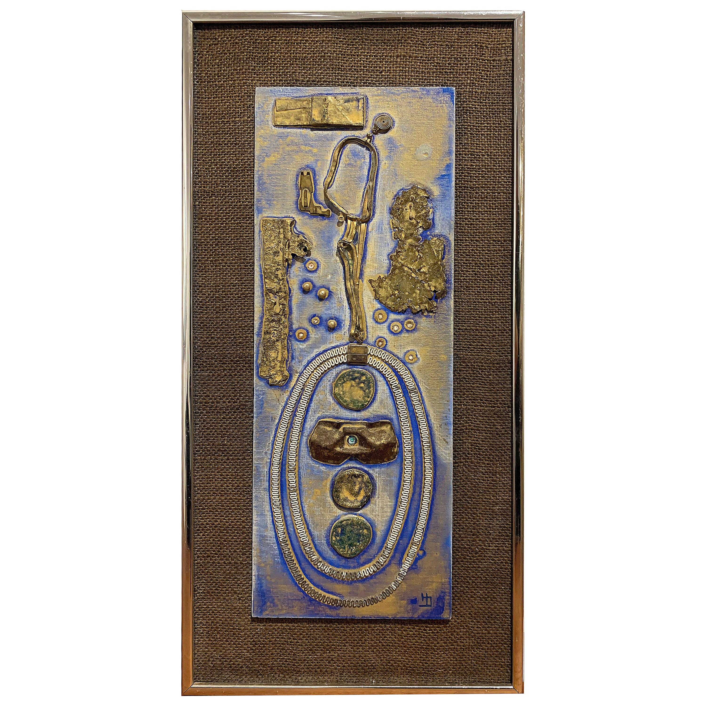 Assemblage Metal on Wood Over Burlap, "The Lady's Boudoir"  For Sale