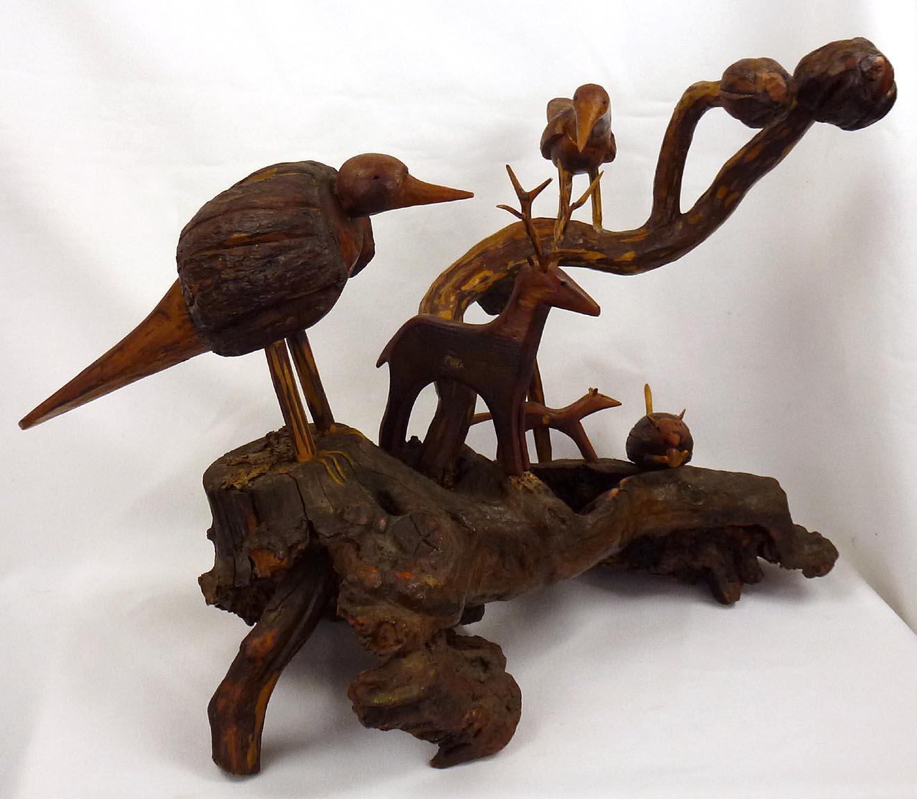 Folk Art Assemblage of Carved Birds and Animals by the Outsider Artist Russell Gillespie