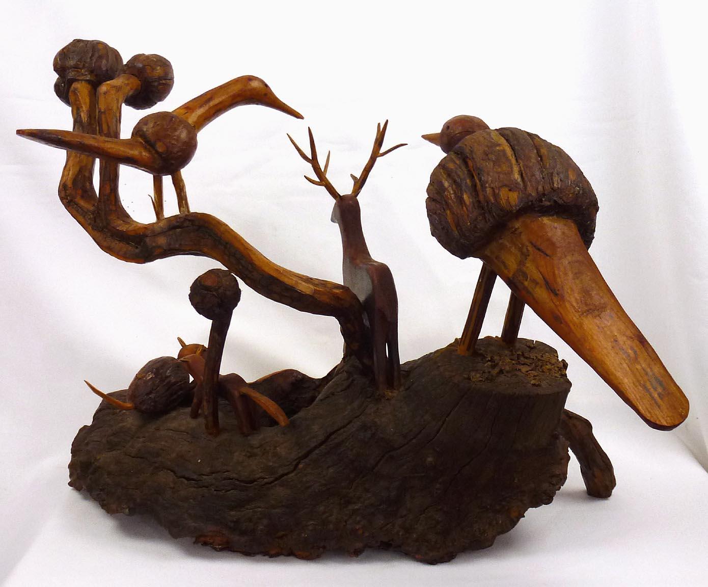Late 20th Century Assemblage of Carved Birds and Animals by the Outsider Artist Russell Gillespie